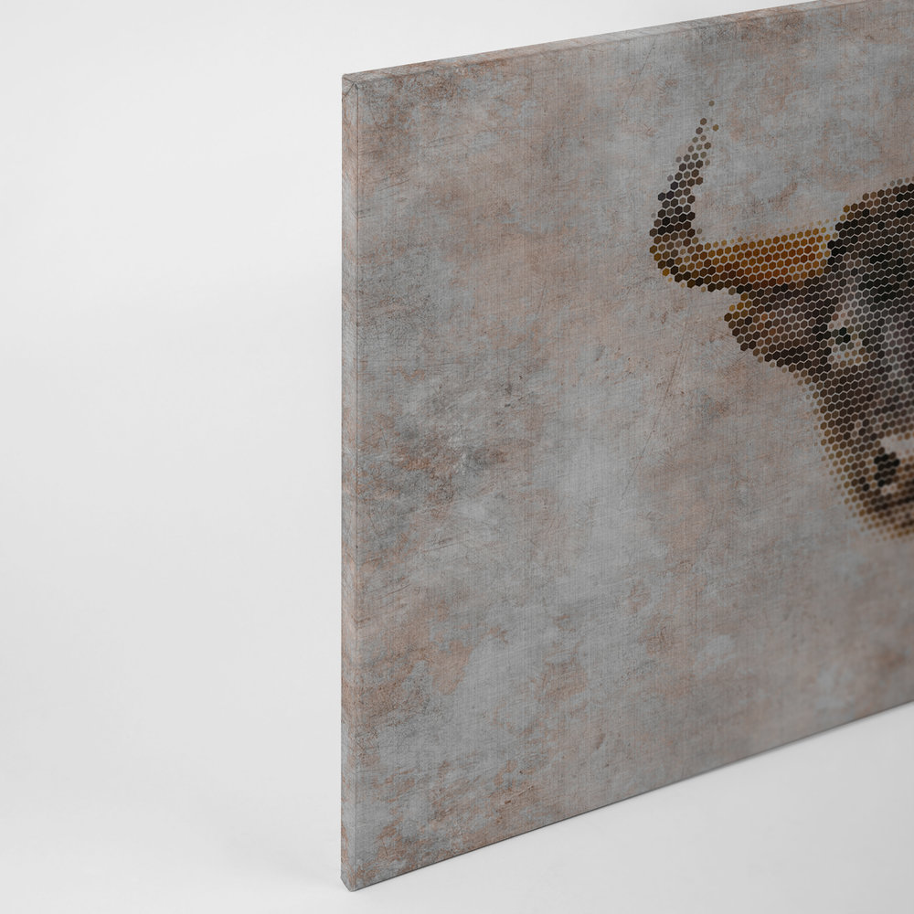             Big three 2 - Canvas painting, natural linen structure in concrete look with buffalo - 0.90 m x 0.60 m
        