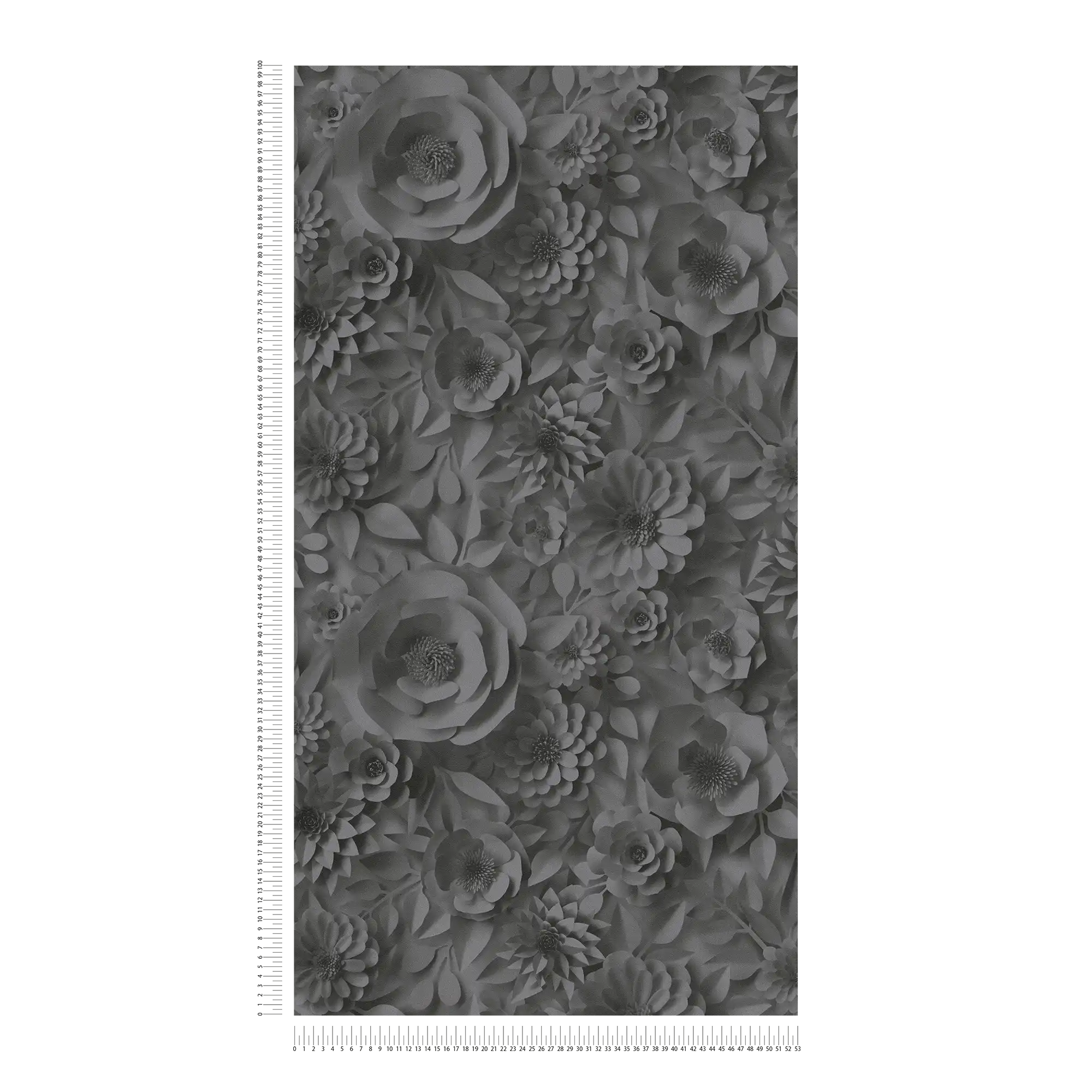             3D wallpaper flowers of paper - grey, black
        