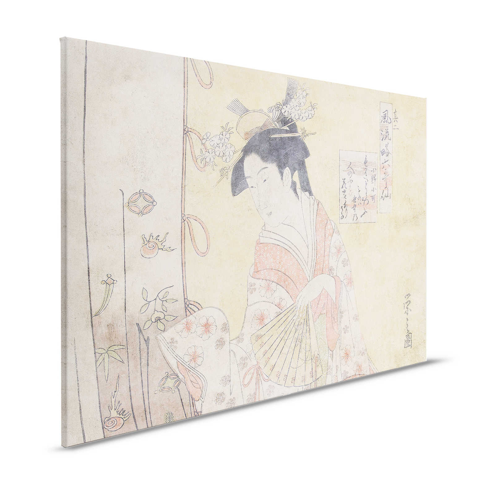 Osaka 2 - Azië Canvas schilderij Vintage kunstwerk Dame met Ventilator - 1.20 m x 0.80 m
