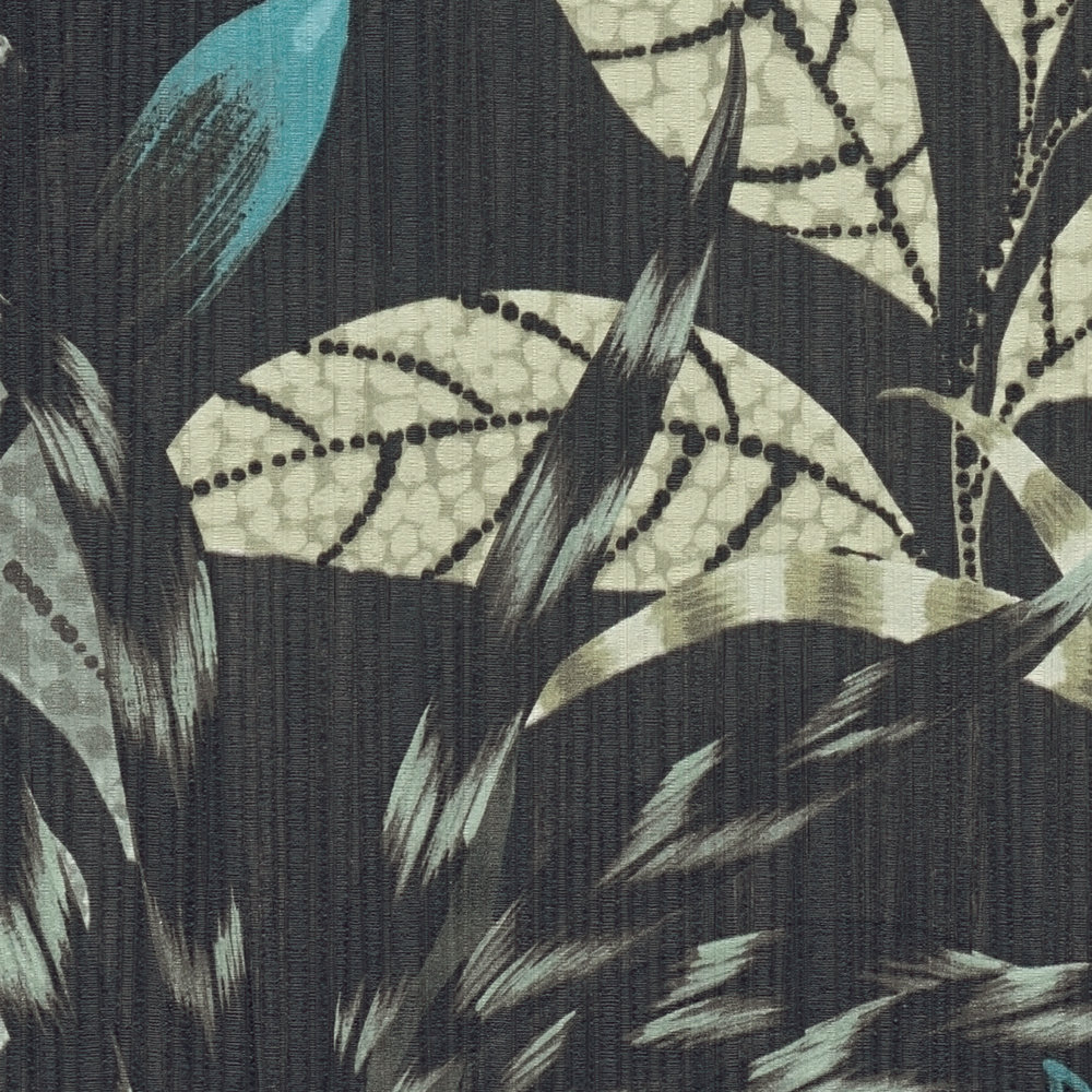             Nature pattern wallpaper with jungle design - green, black
        