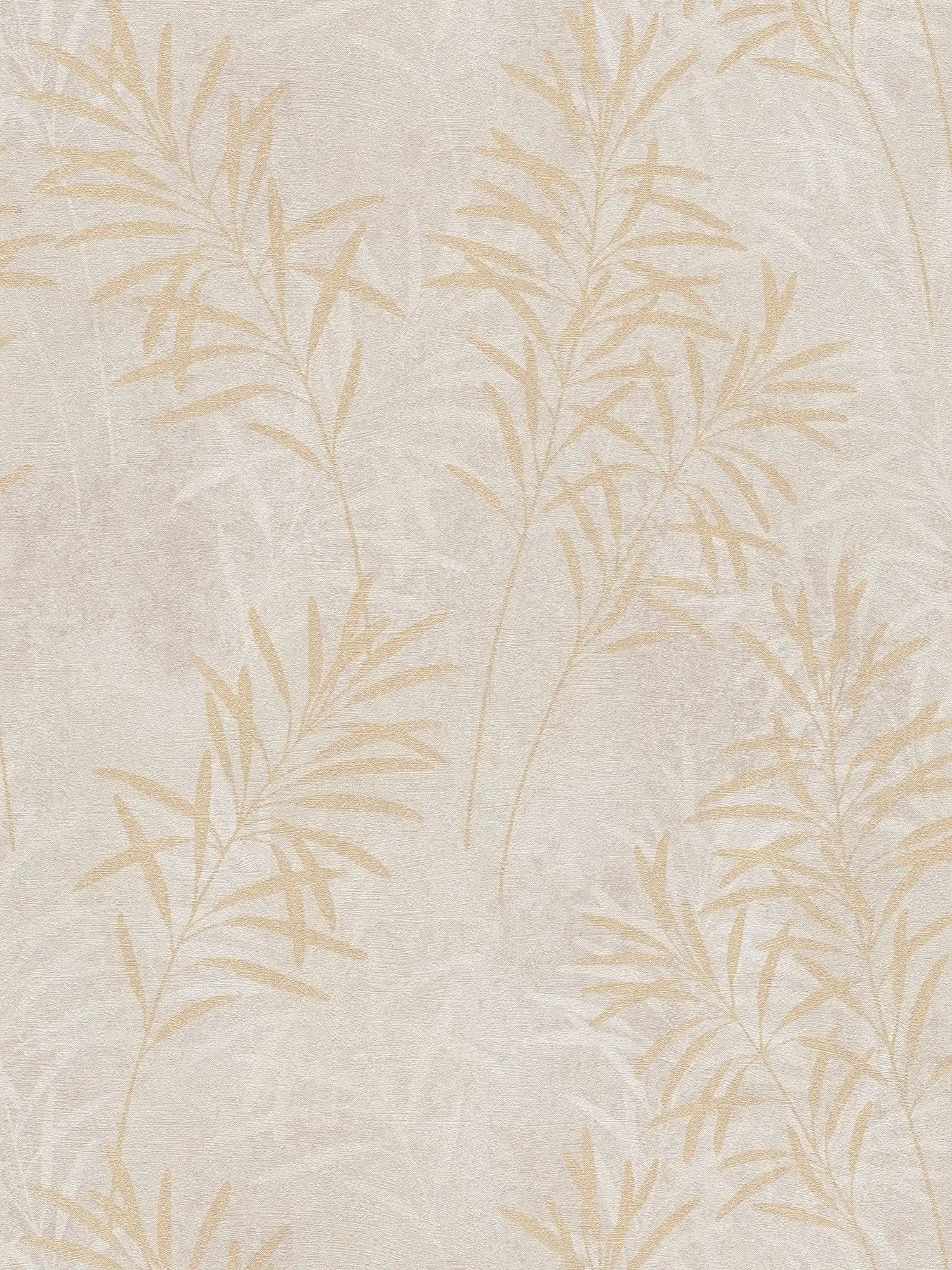 Papier peint intissé avec motif floral de palmiers - crème, gris, or
