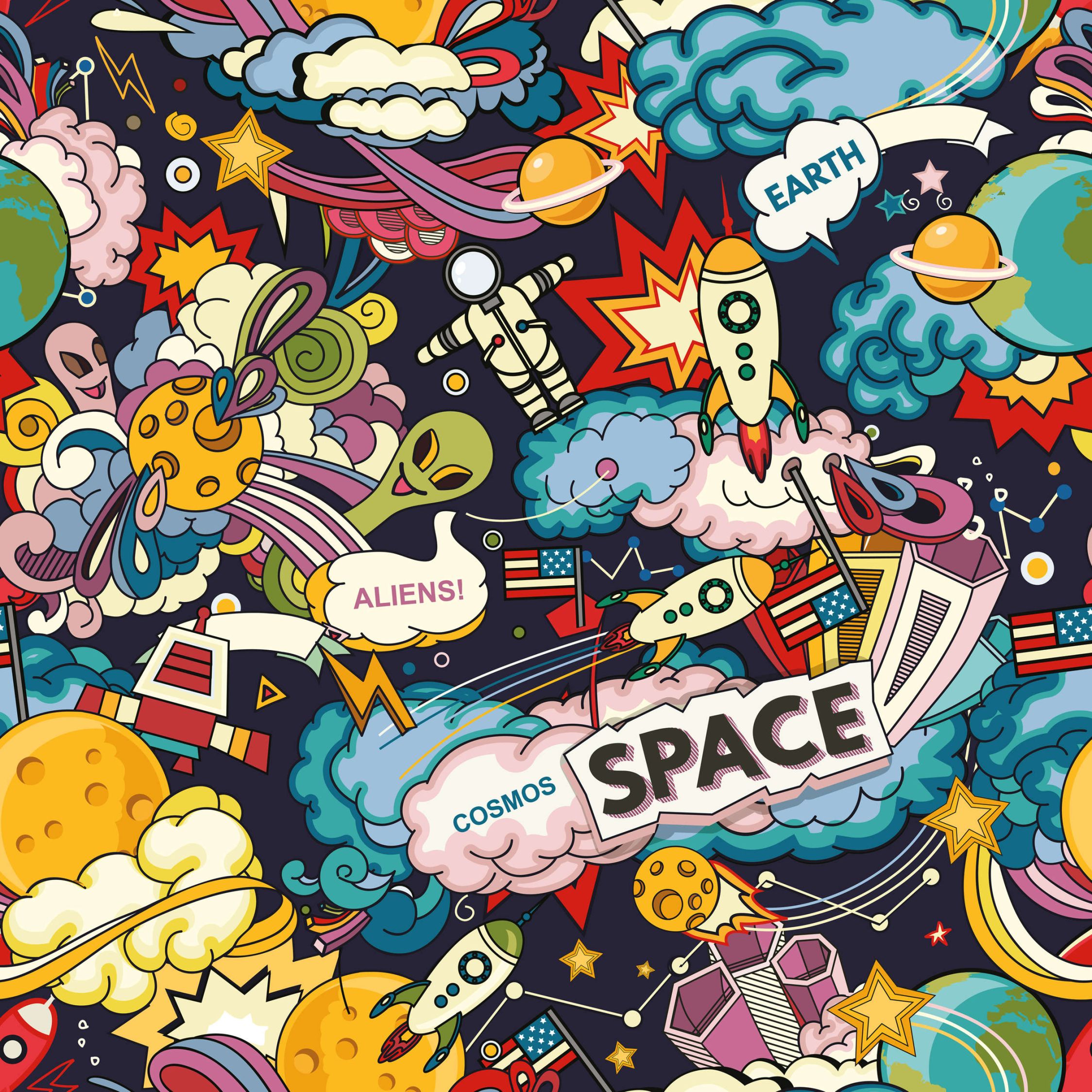             Photo wallpaper Universe collage in comic style - textured non-woven
        
