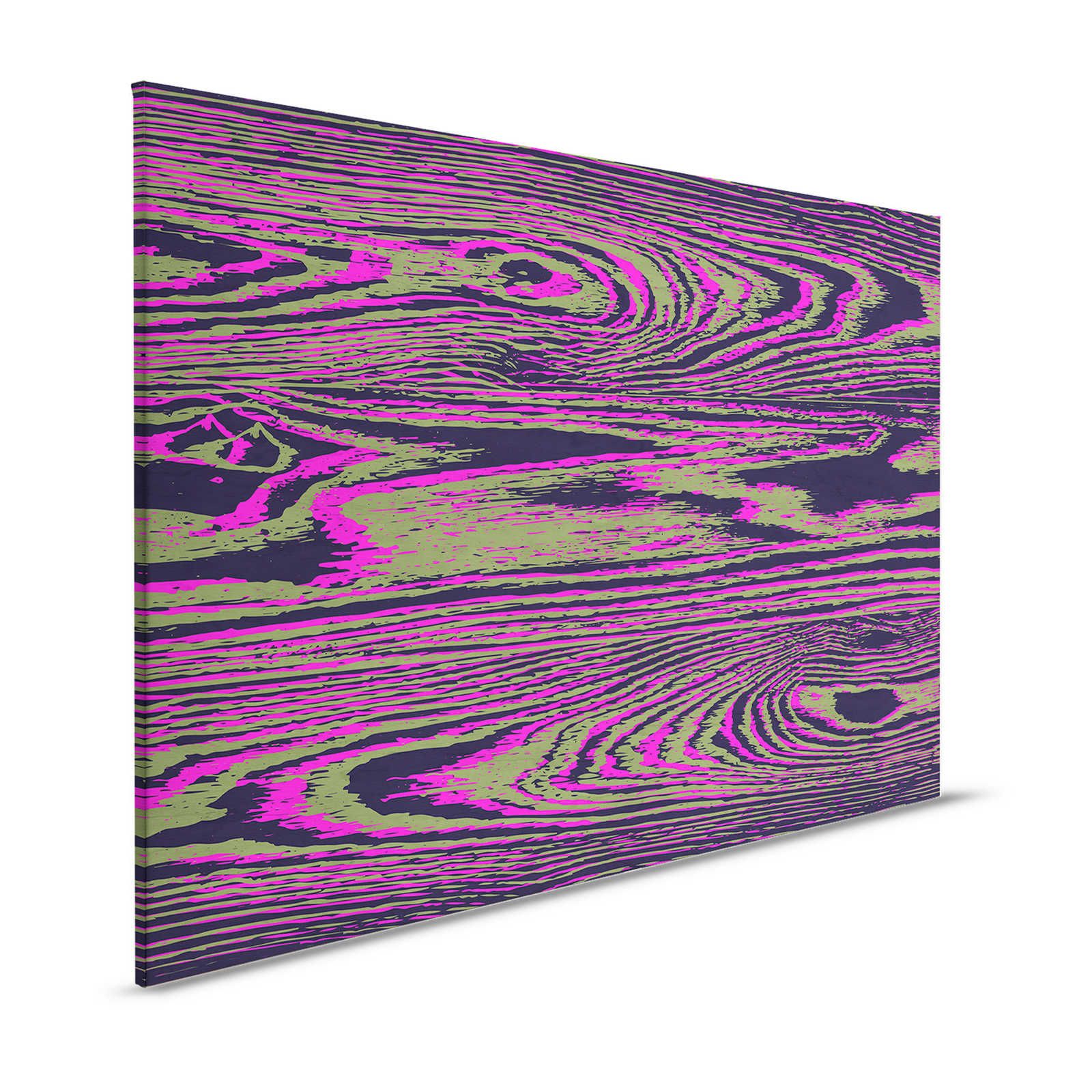 Kontiki 2 - Quadro su tela Neon Wood Grain, Rosa e Nero - 1,20 m x 0,80 m
