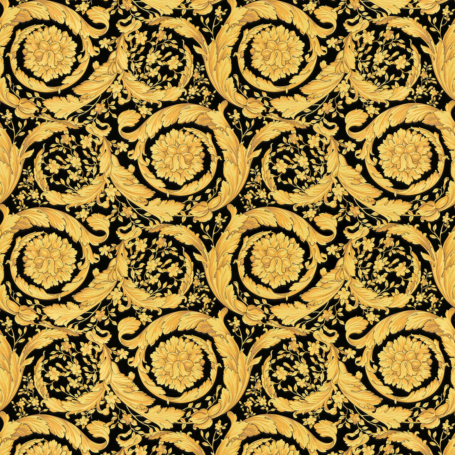 Carta da parati VERSACE con motivo floreale ornamentale - oro, nero
