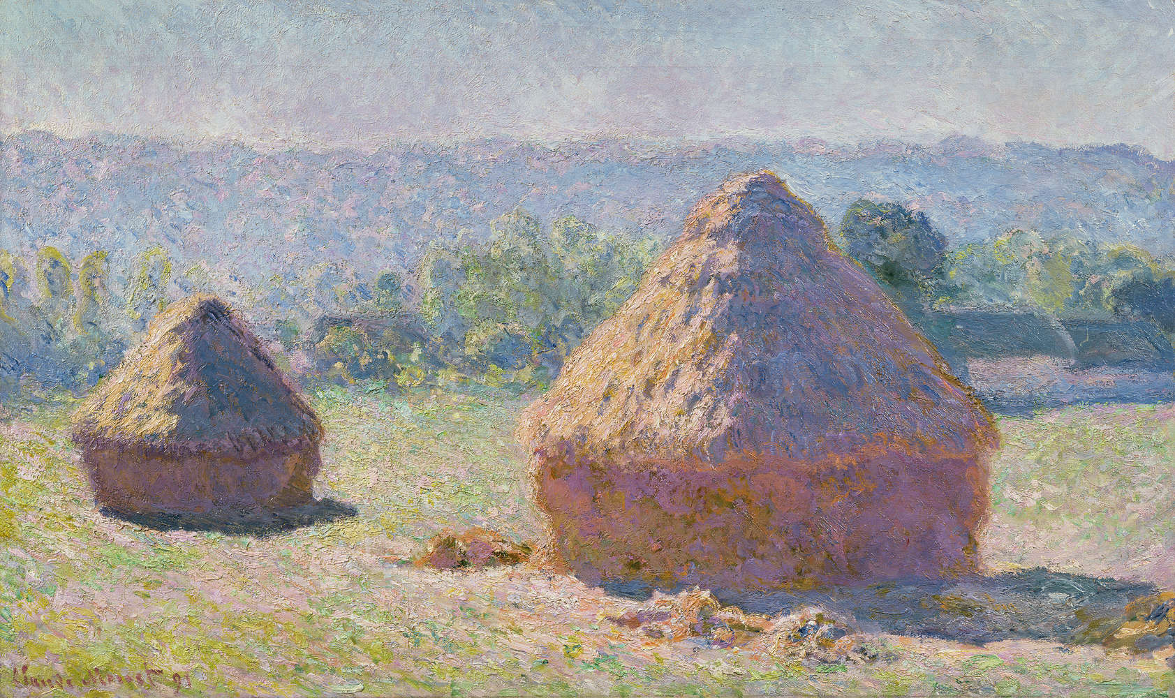             Muurschildering "Stroschuur aan het einde van de zomer" van Claude Monet
        