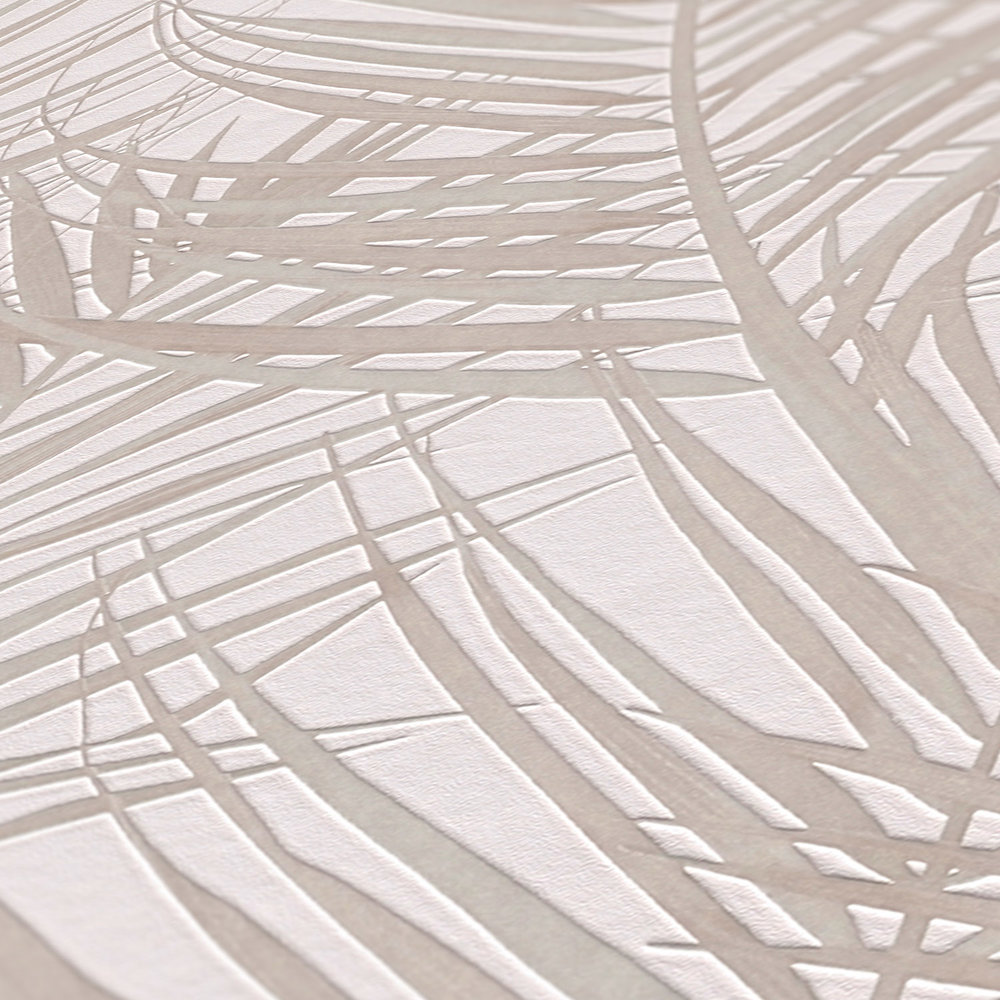             Pattern wallpaper with palm leaves in matt - white, cream
        