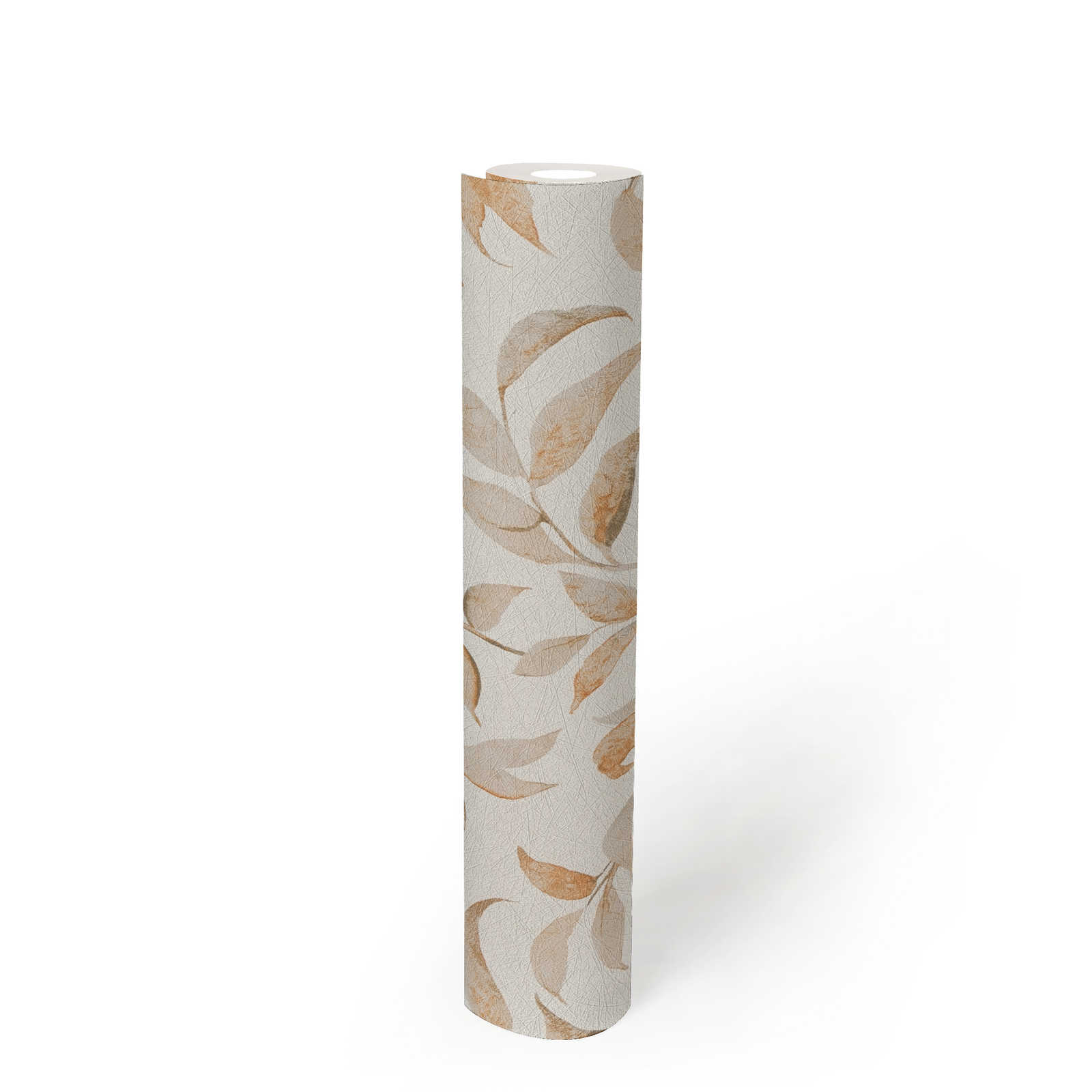             papier peint en papier feuilles floral chatoyant structuré - blanc, orange
        