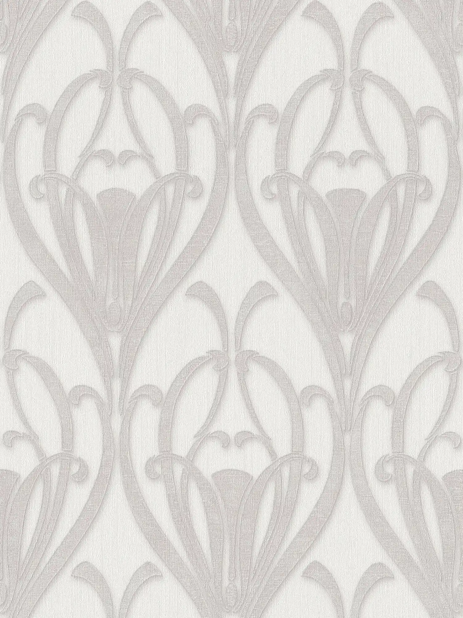 Papel pintado ornamental con motivos Art Deco y estructura textil
