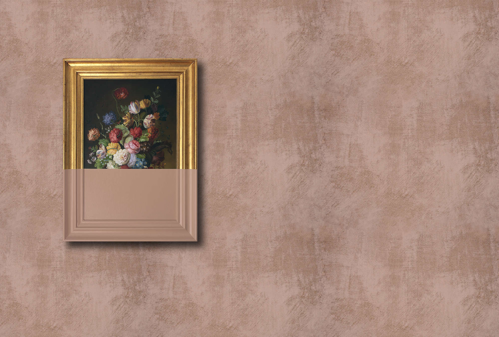             Frame 2 - geveegd gipsstructuur geschilderd kunstwerk Onderlaag behang, koper - koper, roze | matte gladde vlieseline
        