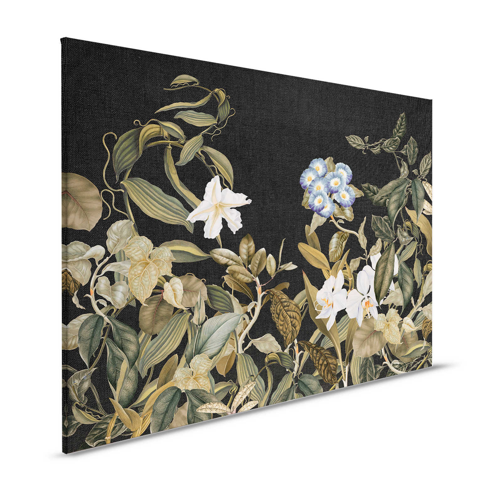 Quadro botanico su tela con motivo di orchidee e foglie - 1,20 m x 0,80 m
