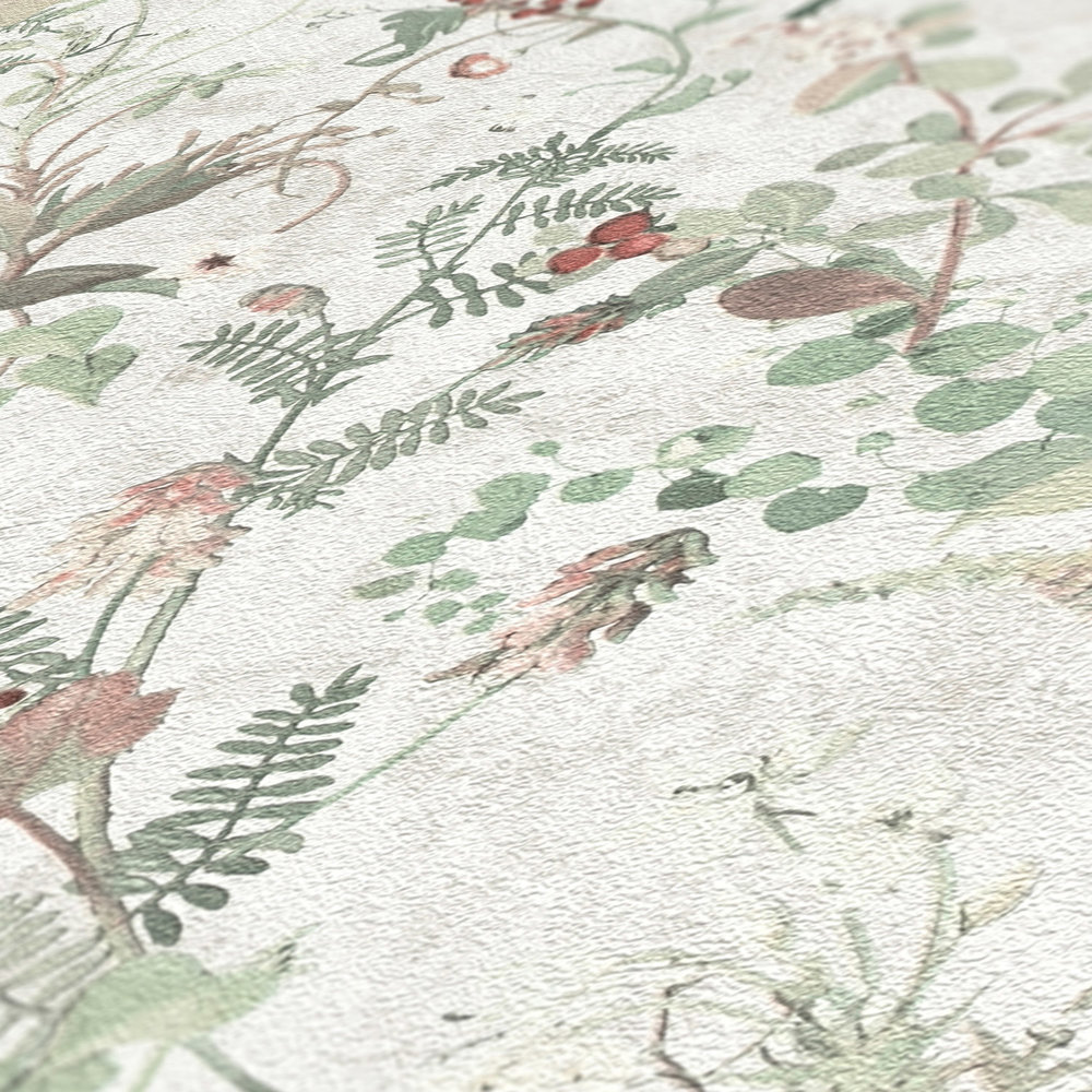             Wallpaper flowers & berries in country style - cream, red
        