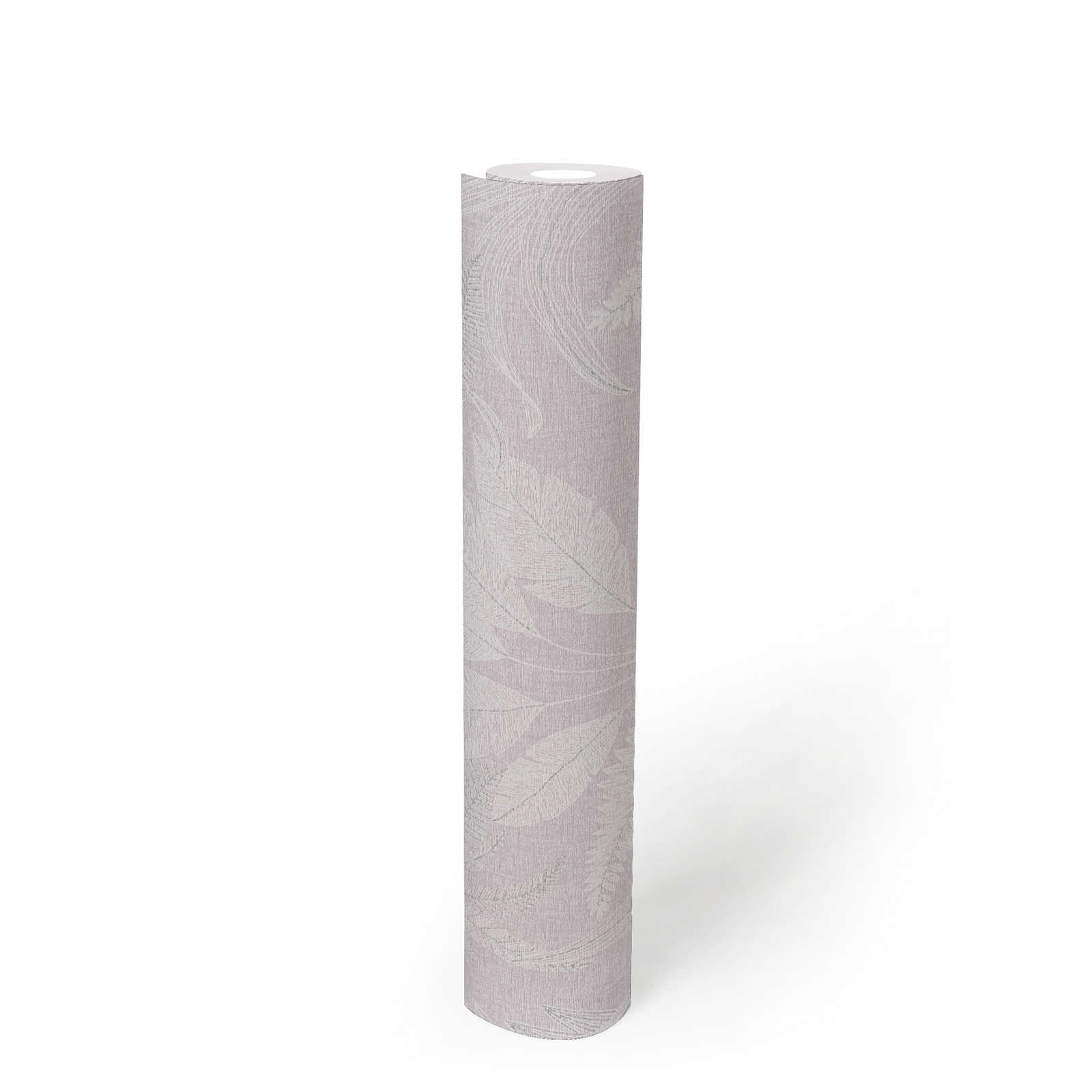             Vliesbehang met groot bladpatroon met lichte structuur - paars, wit, grijs
        