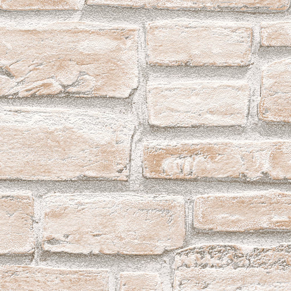             3D stone look wallpaper with light brickwork - beige
        