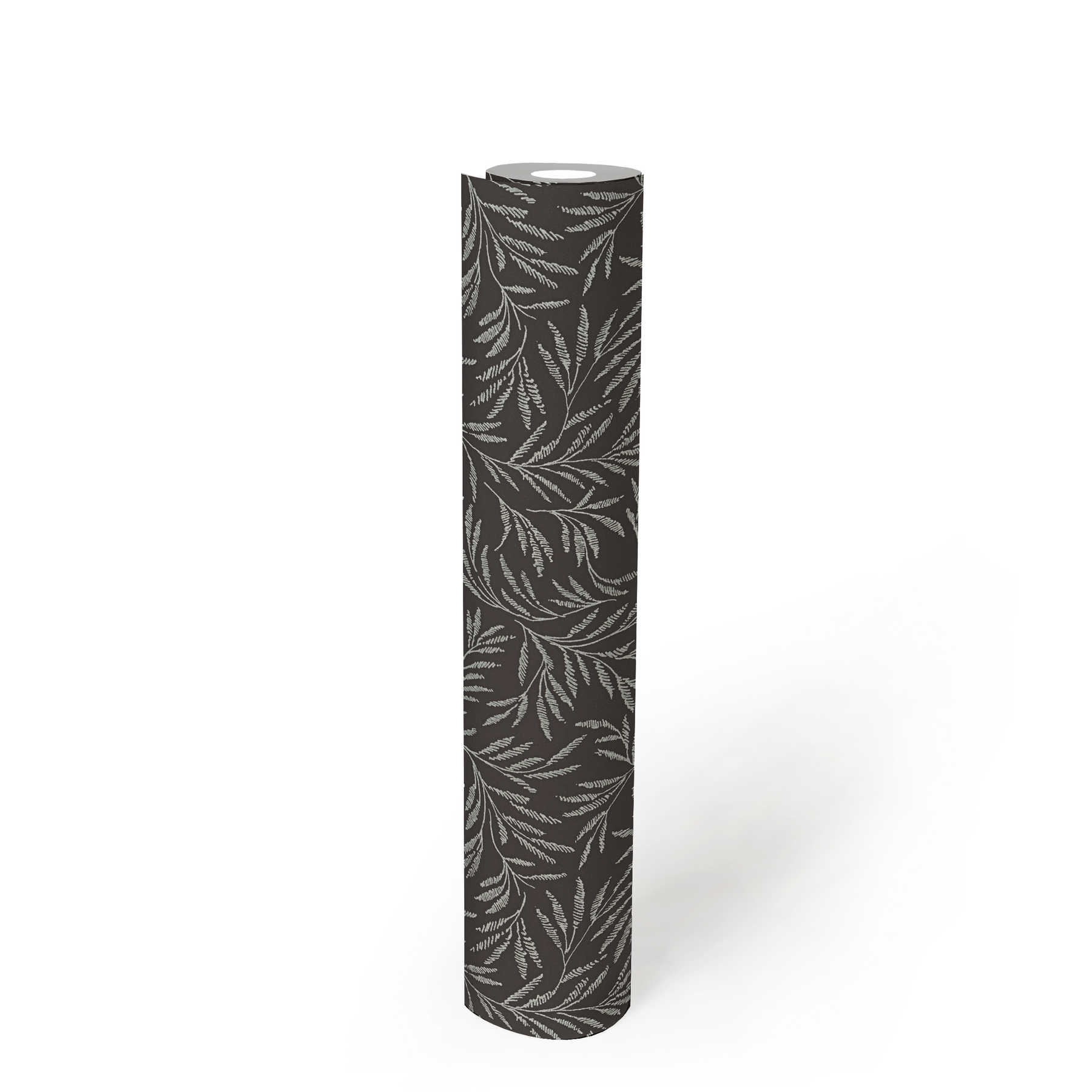             Papel pintado Vlie patrón metálico con zarcillos de hojas - metálico, negro
        