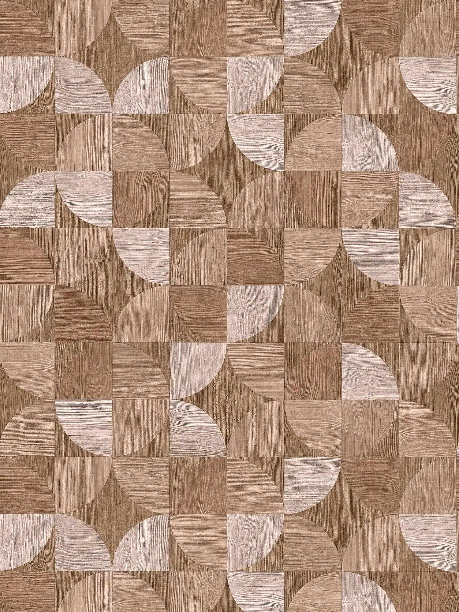 Behang met grafisch patroon in houtlook - bruin, beige
