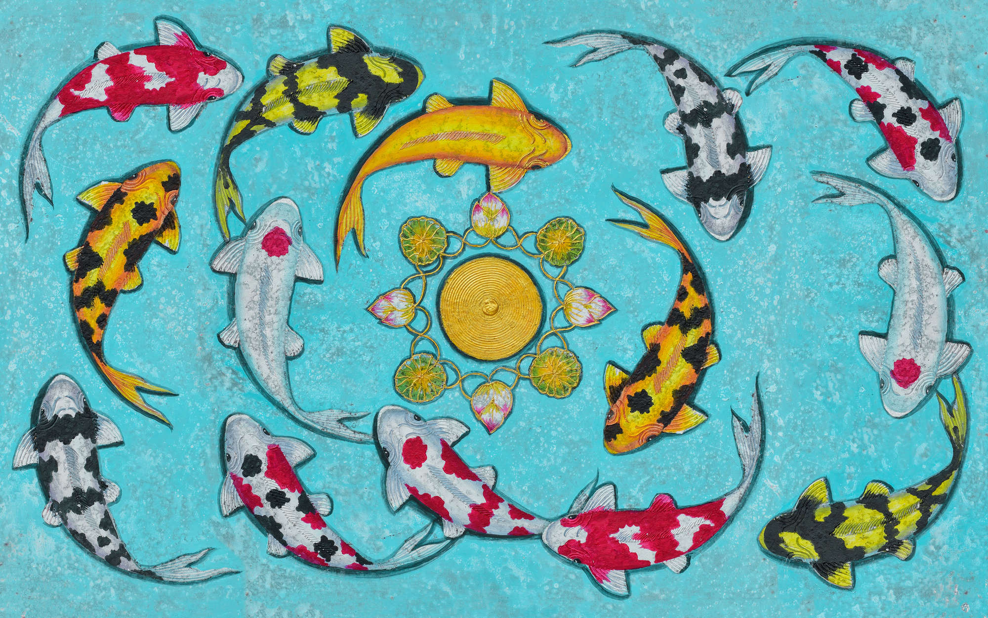             Obra de arte mural con peces - tejido no tejido liso de alta calidad
        