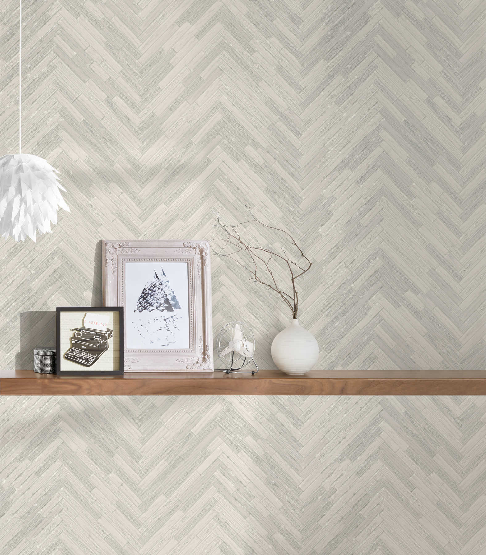             VERSACE Home wallpaper elegant wood look - grey, white
        