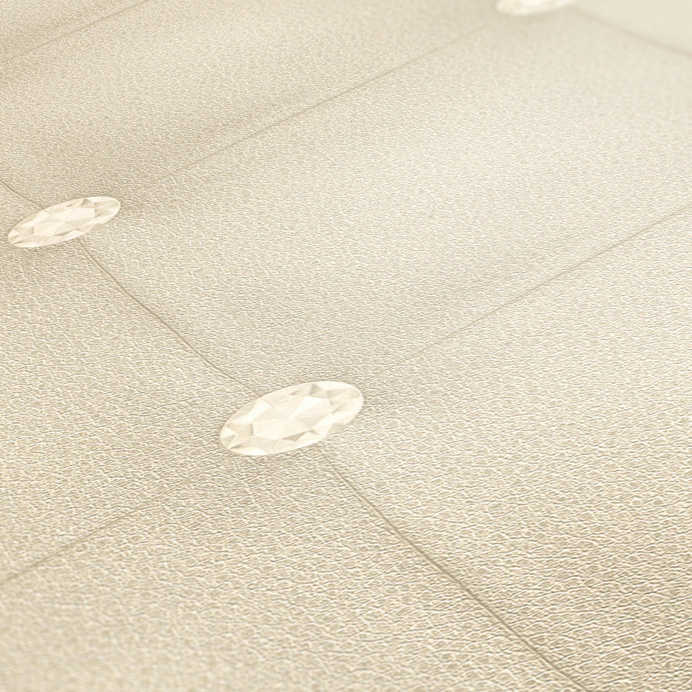             Non-woven wallpaper upholstery design, diamonds & leather - cream
        
