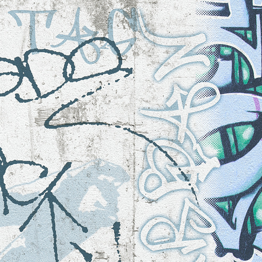             Jongerenkamer behang graffiti in straatlook - grijs, groen
        