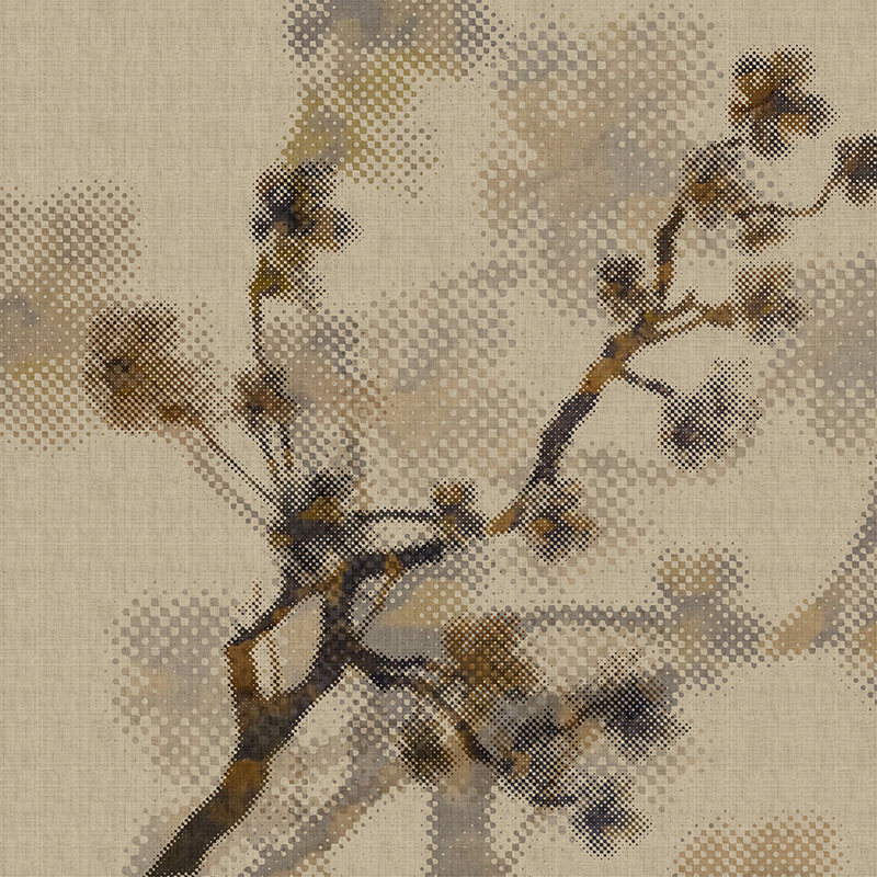 Twigs 2 - Papel pintado de estructura de lino natural con motivo de ramitas y diseño de píxeles - Beige | Estructura no tejida
