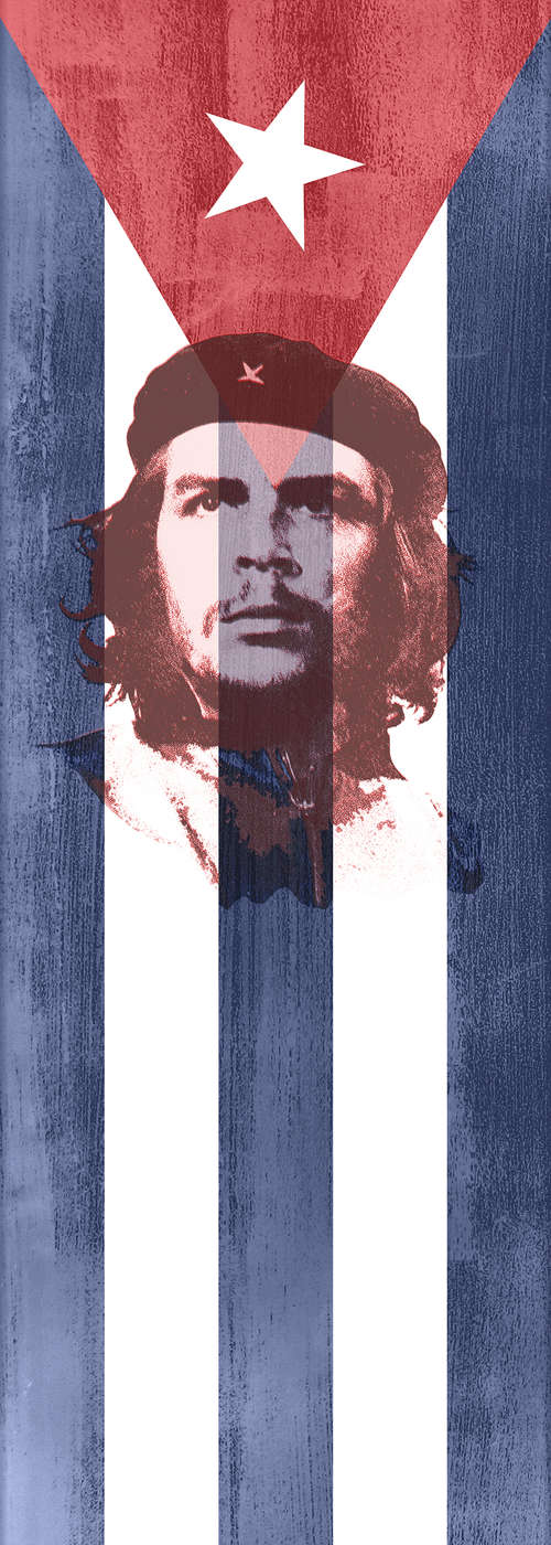             Papel pintado Bandera de Cuba con la cara de Fidel Castro sobre vellón liso de nácar
        