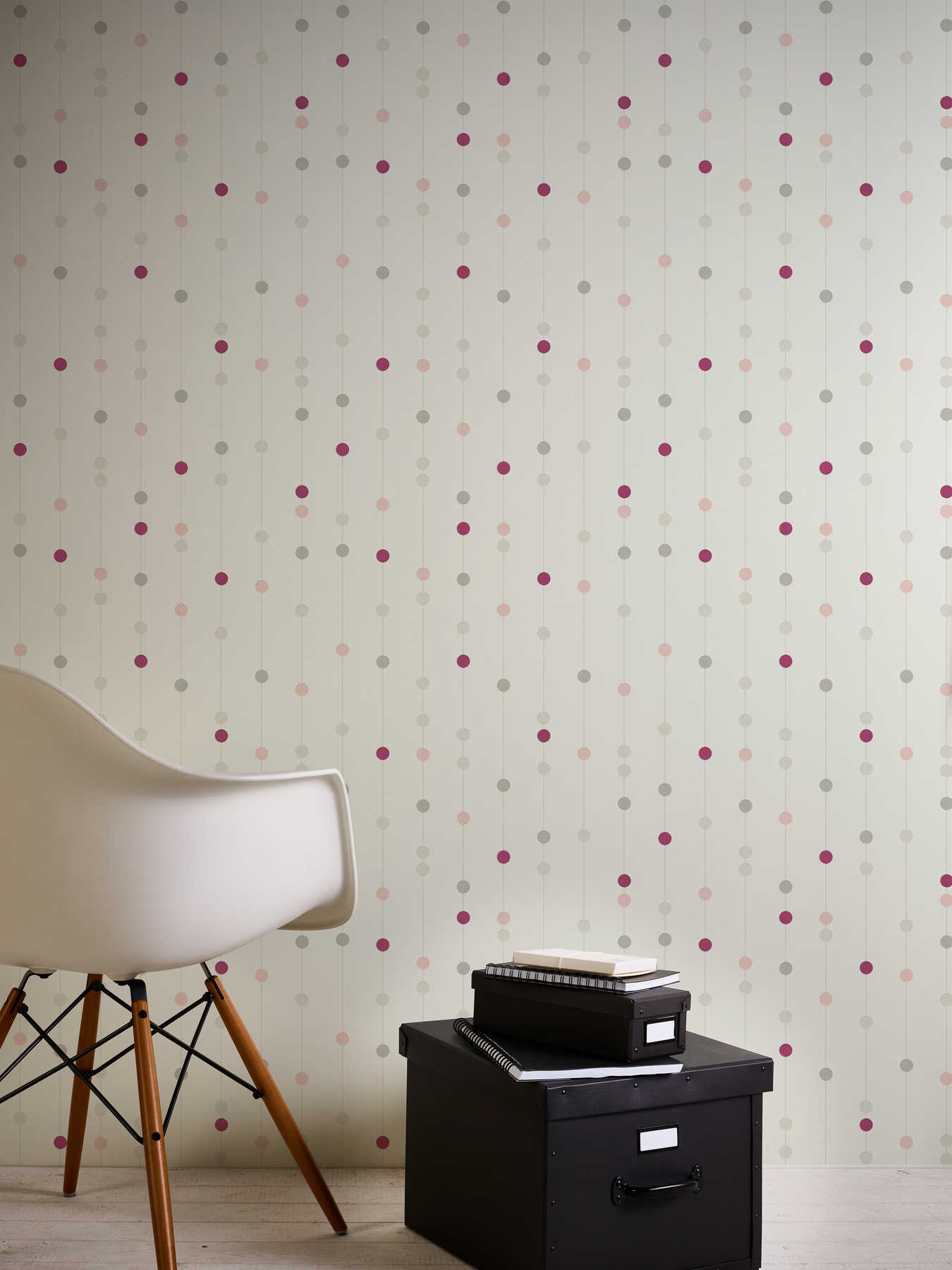             Purple dotted non-woven wallpaper with metallic effect - red, beige, white
        