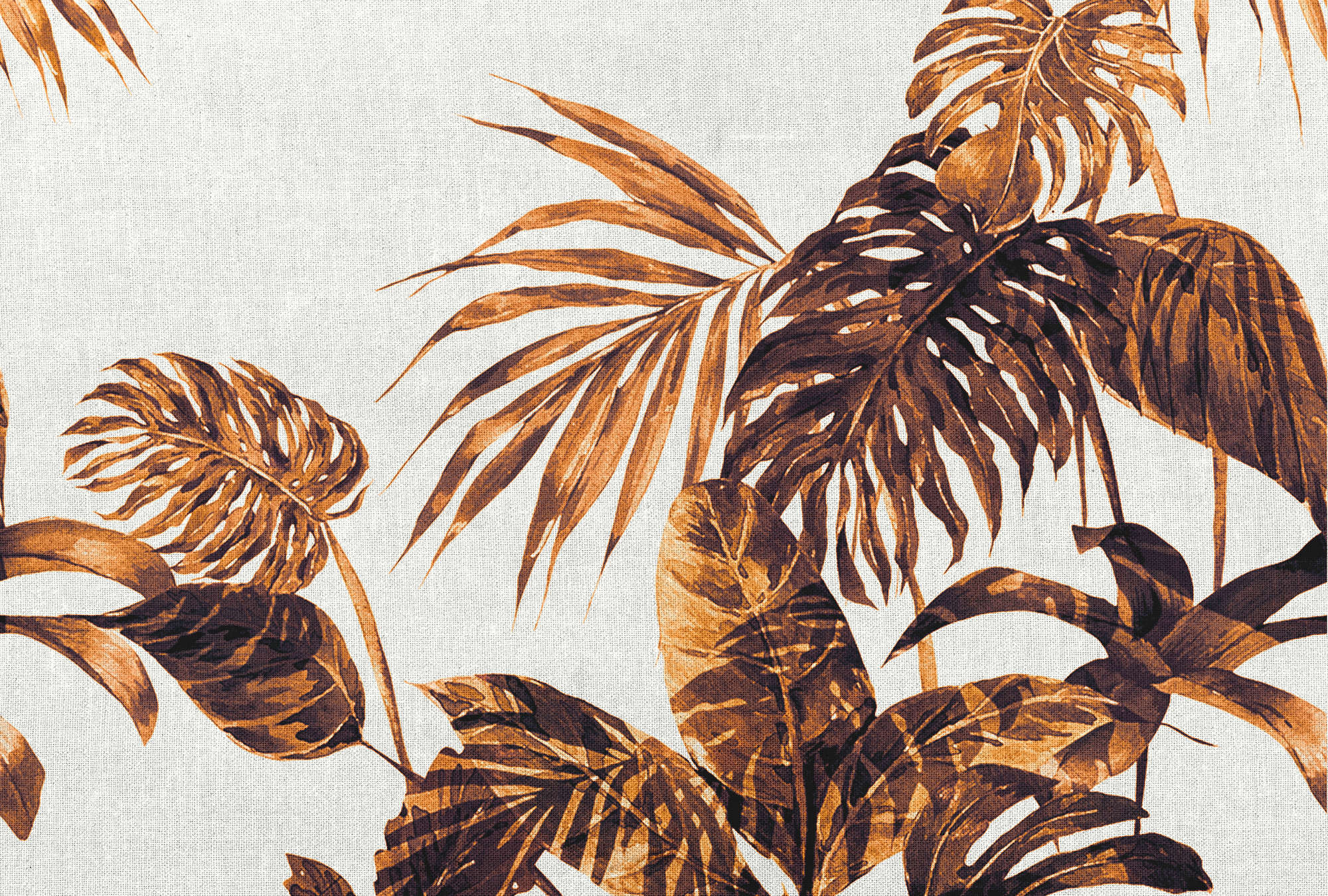             Monstera Leaves & Tropical Watercolour Behang - Oranje, Zwart, Grijs
        
