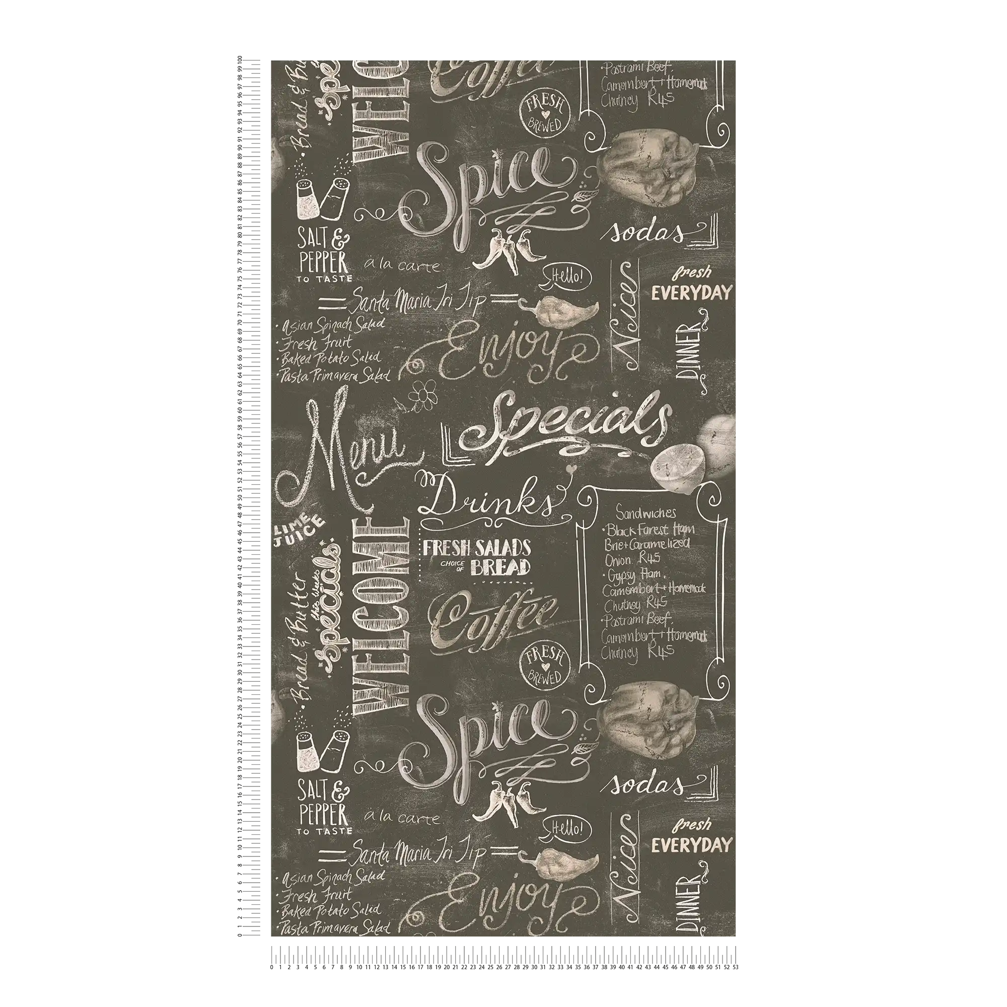             Papier peint adhésif | Tableau de menu pour la cuisine - noir, gris, blanc
        