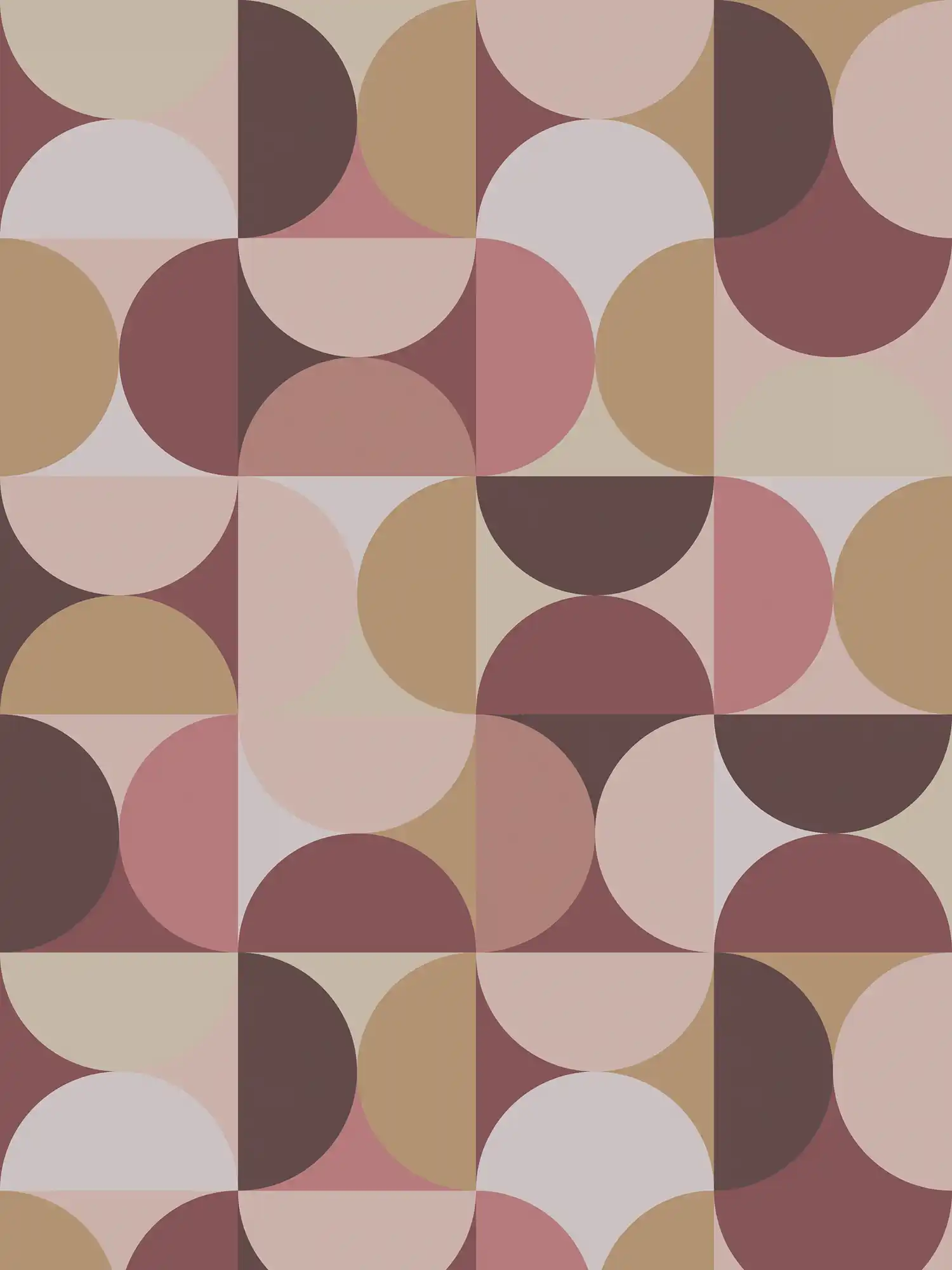 Graphic Semi-Circle Pattern Wallpaper in Retro 70s Style - Beige, Pink
