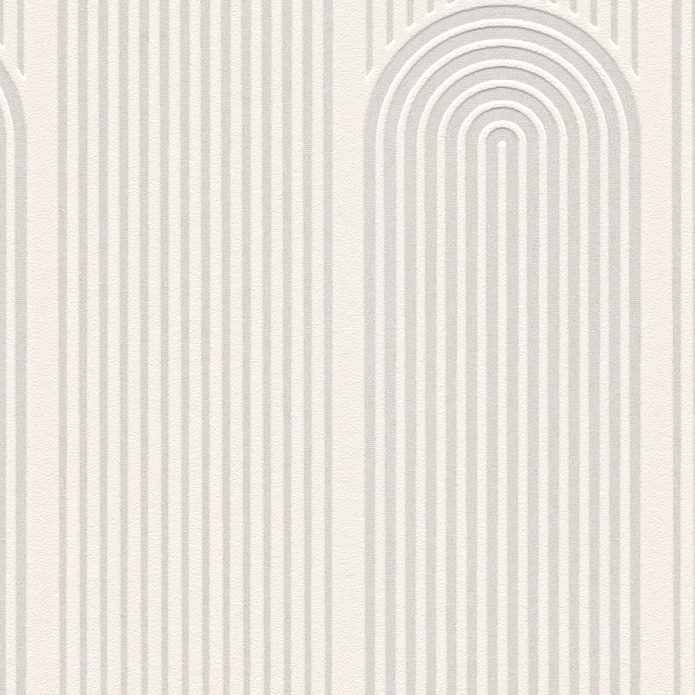             Papel pintado de diseño retro de líneas art decó - blanco, gris
        