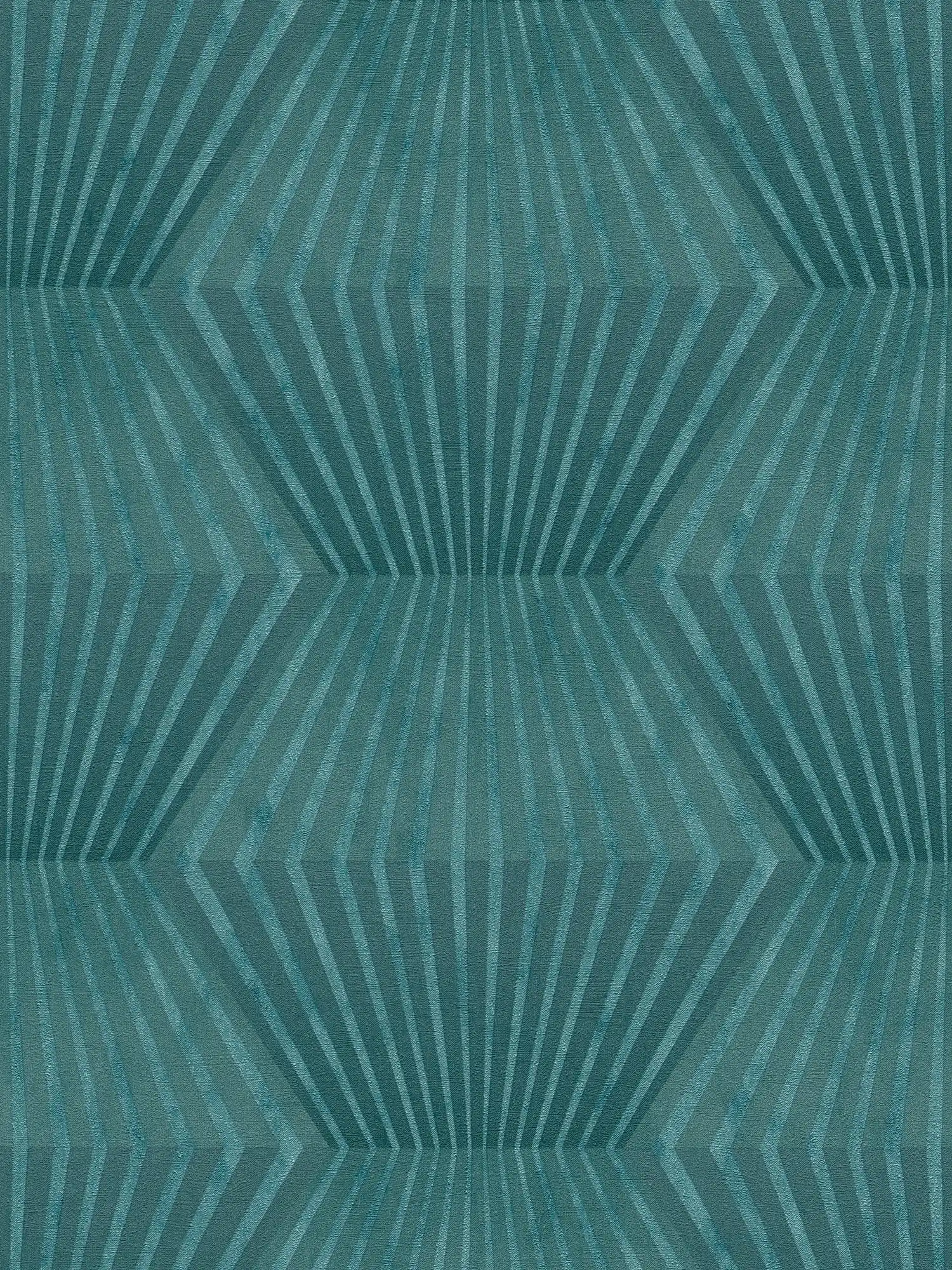 Papel pintado Art Deco con patrón de líneas y entero metálico - Verde
