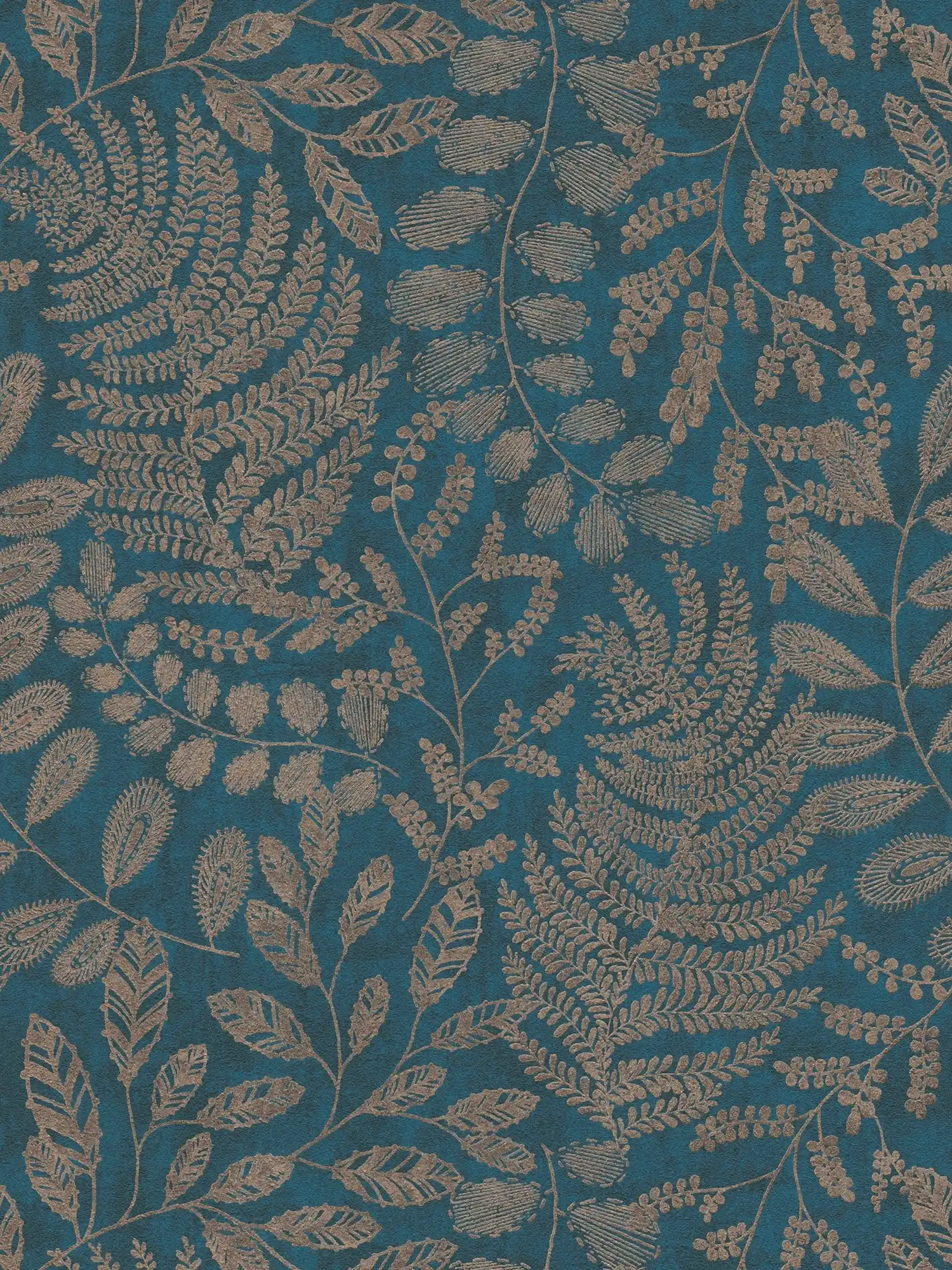         Blue wallpaper with gold design in boho style
    