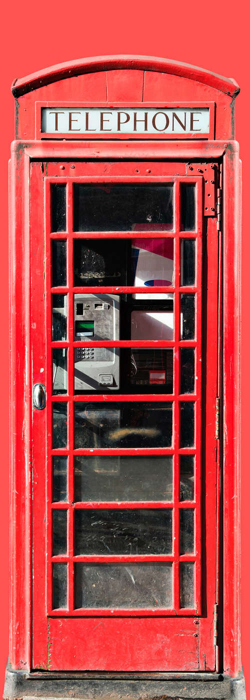             Moderne Britse telefooncel muurschildering op structuurvliesdoek
        