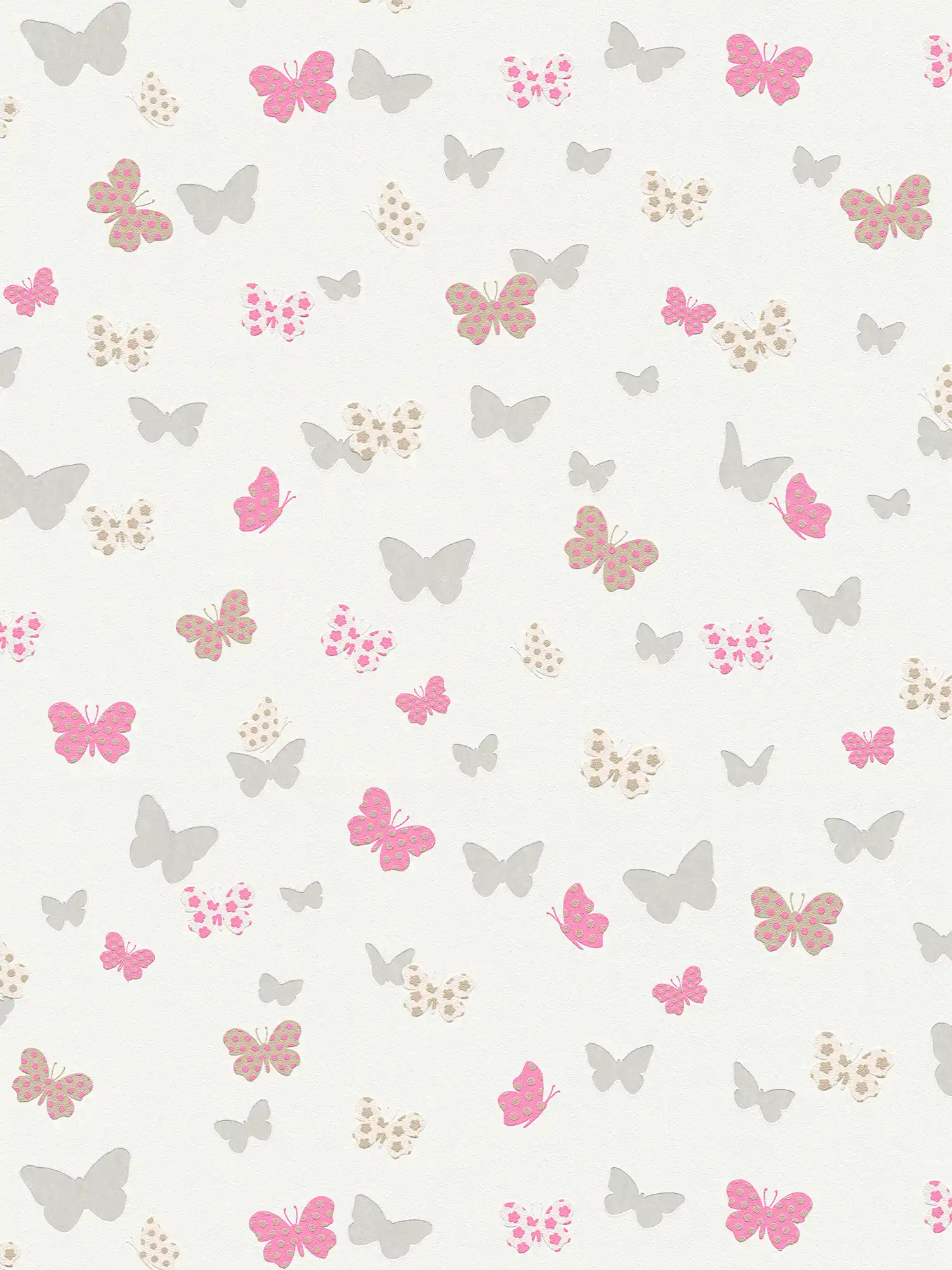 Carta da parati per bambine con farfalle e colori metallizzati - Bianco, rosa

