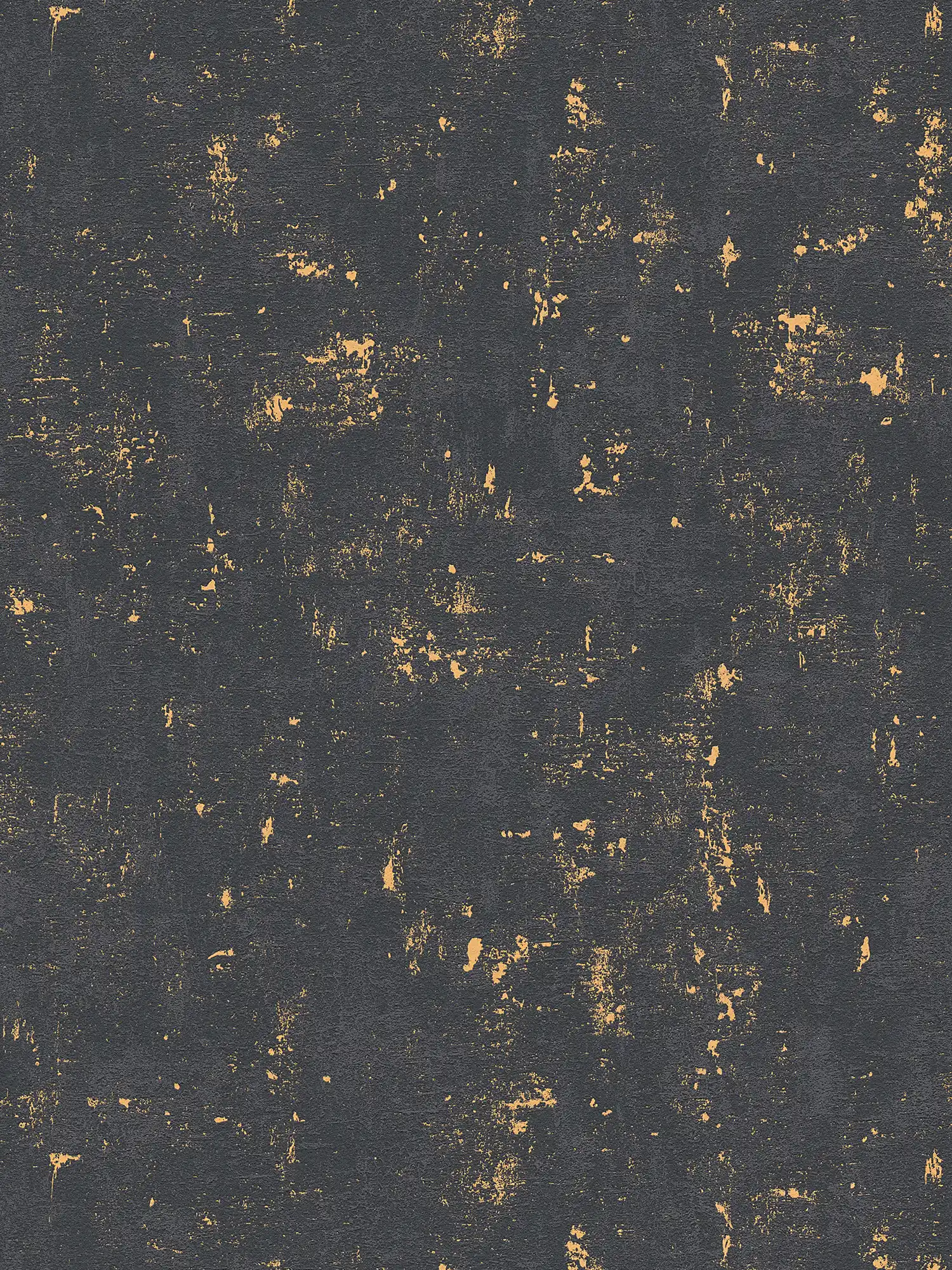 Papel pintado de aspecto usado con efecto metálico - negro, dorado
