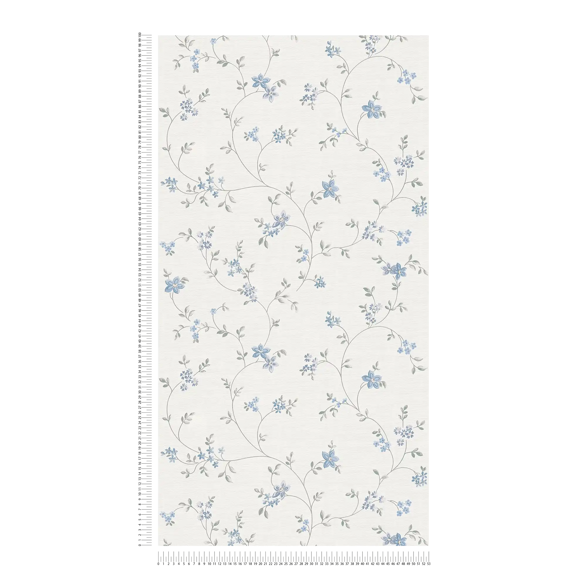             Papier peint intissé avec rinceaux fleuris style maison de campagne - crème, gris, bleu
        