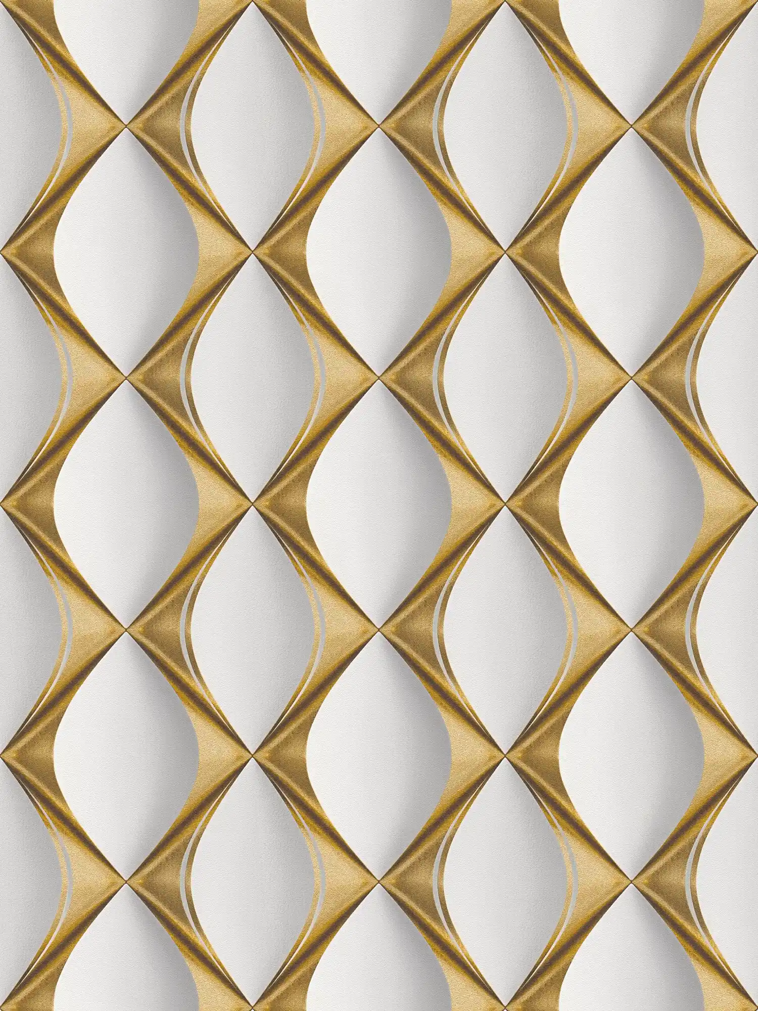 Papier peint 3D motif rétro doré - blanc, gris, métallique
