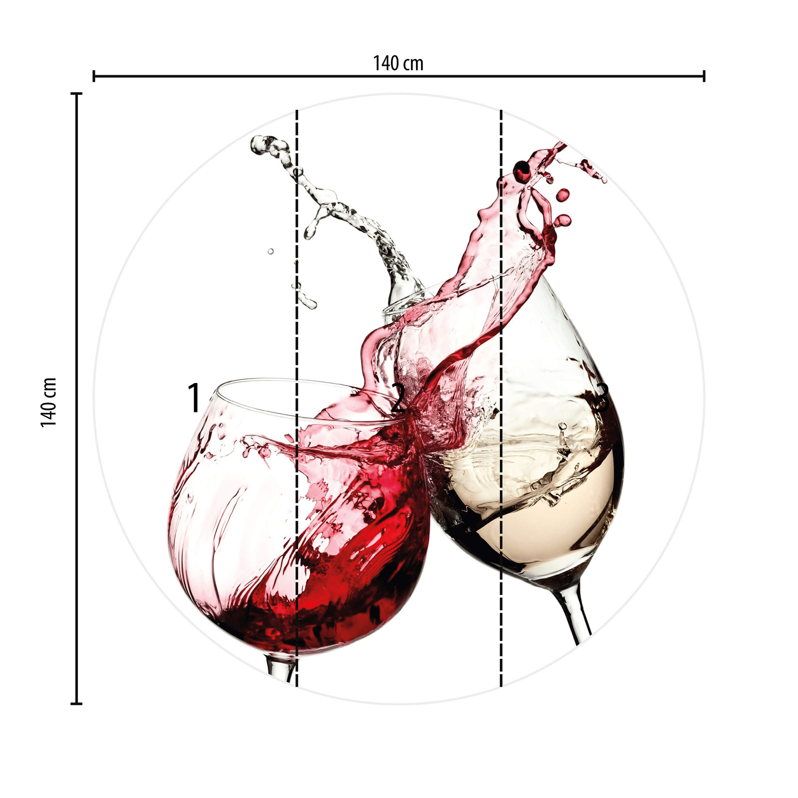             Kitchen mural drinks in glass, wine red & white
        