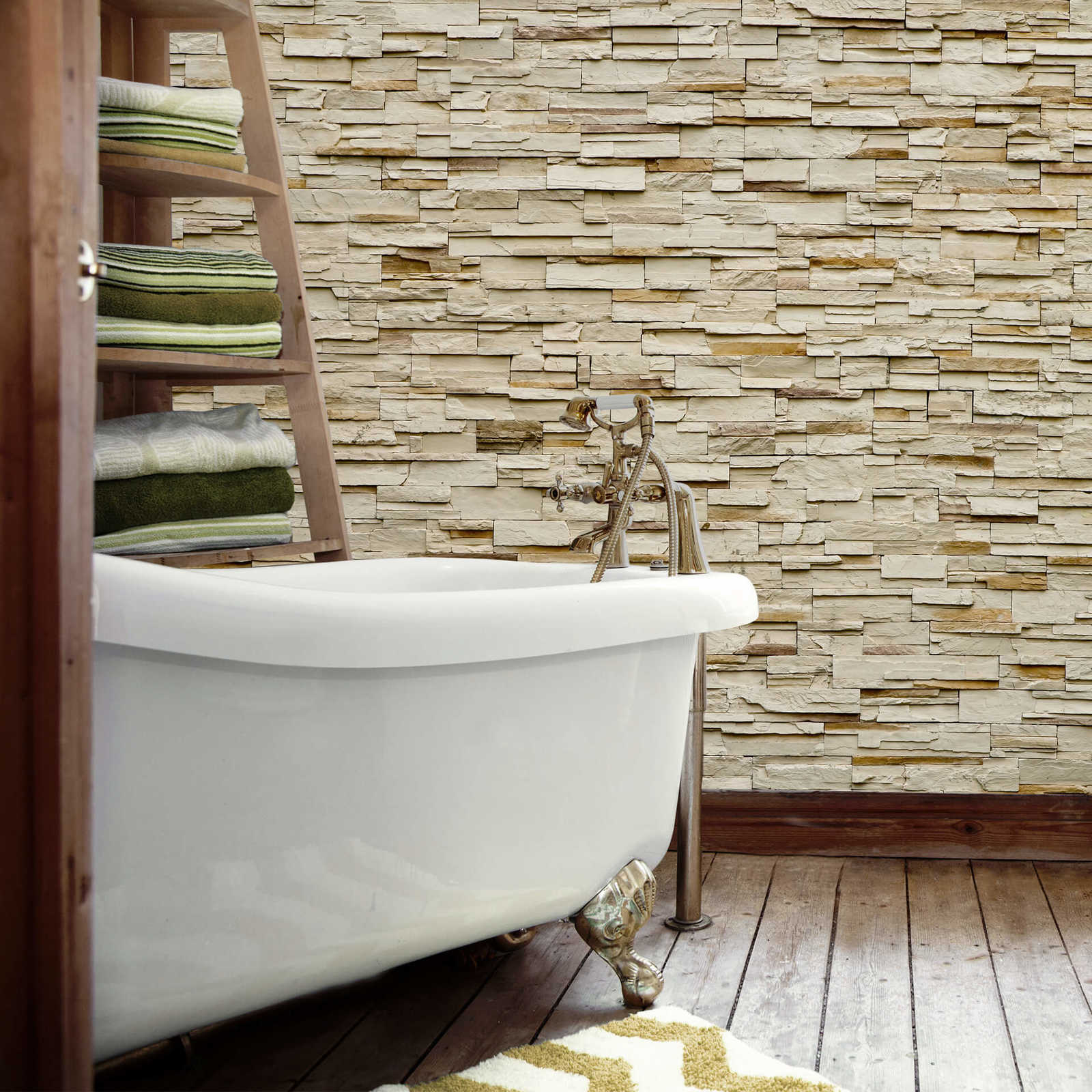             Photo wallpaper nature stone wall look - beige
        