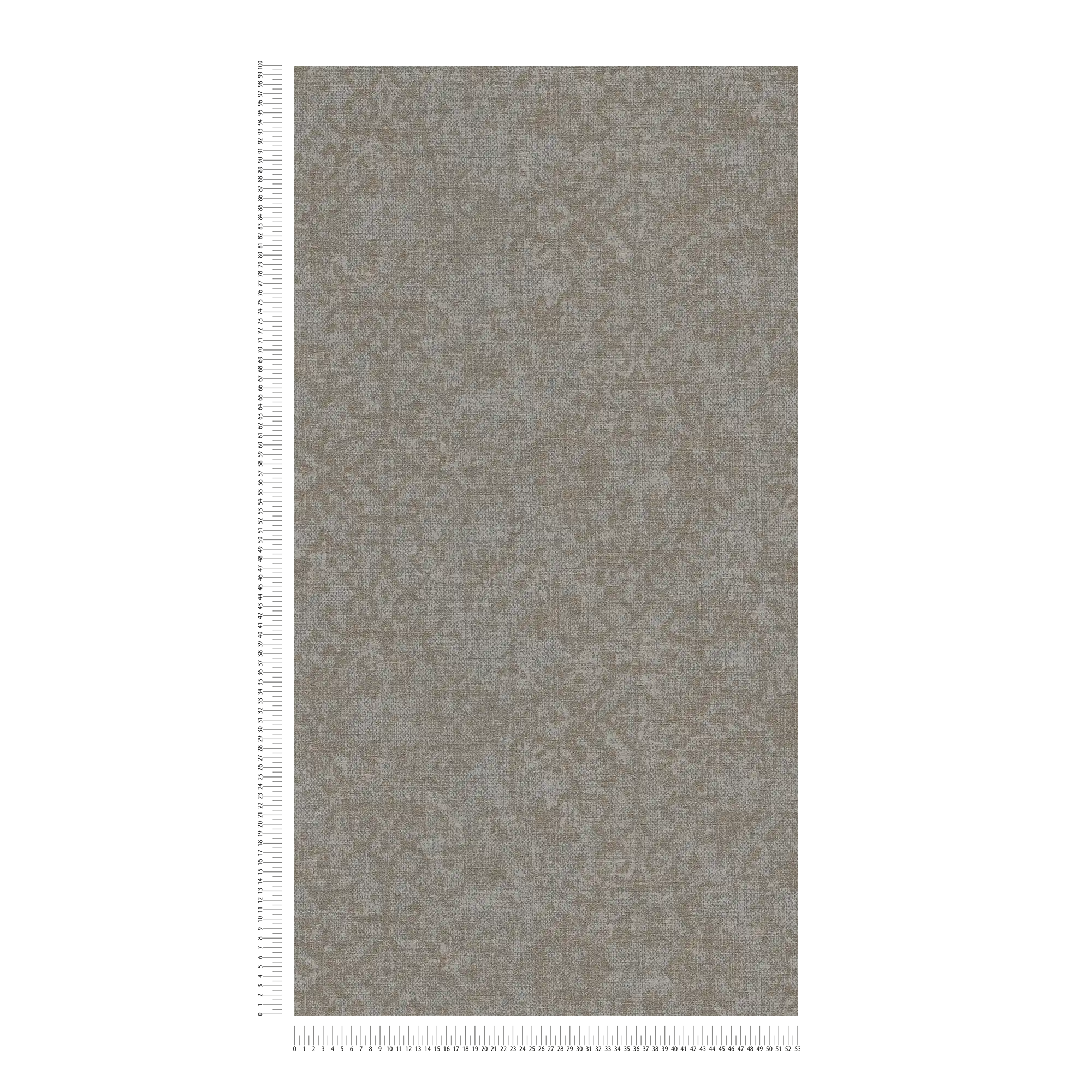             Papier peint ethnique gris-brun avec brocart aspect textile
        