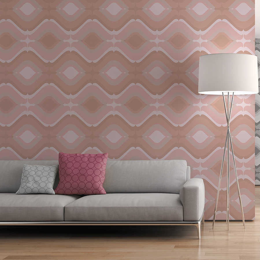 Design wall mural wavy baroque motif red on mother of pearl smooth fleece
