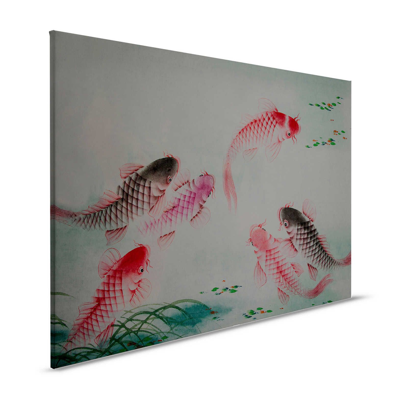 Quadro su tela in stile asiatico con laghetto Koi - 1,20 m x 0,80 m
