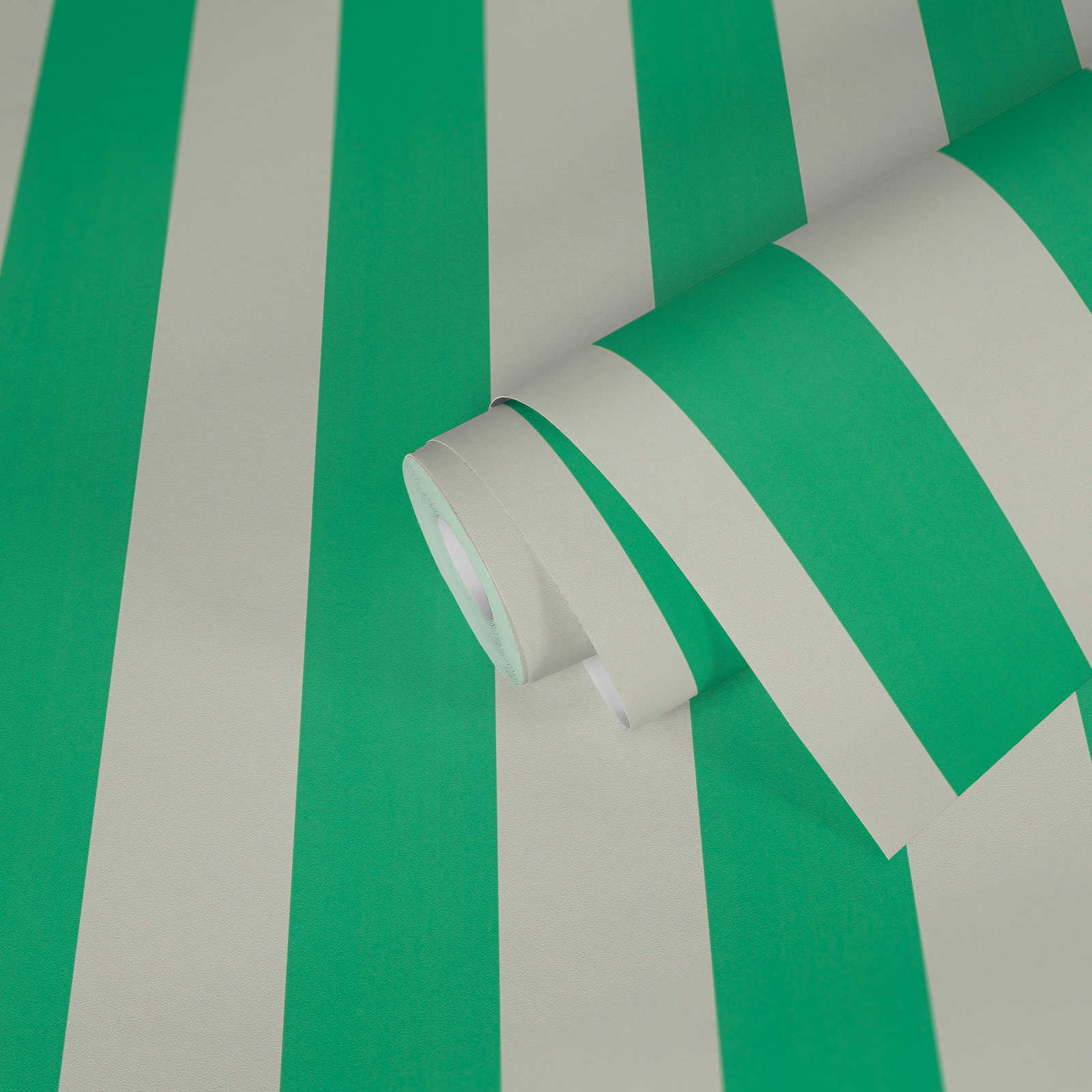            Striped wallpaper with light structure - green, white
        