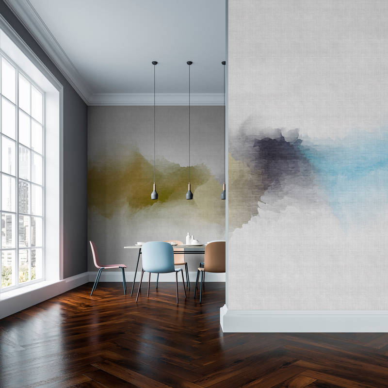             Daydream 3 - Digital behang bewolkt aquarelpatroon - natuurlijke linnenstructuur - Blauw, Geel | Premium gladde fleece
        
