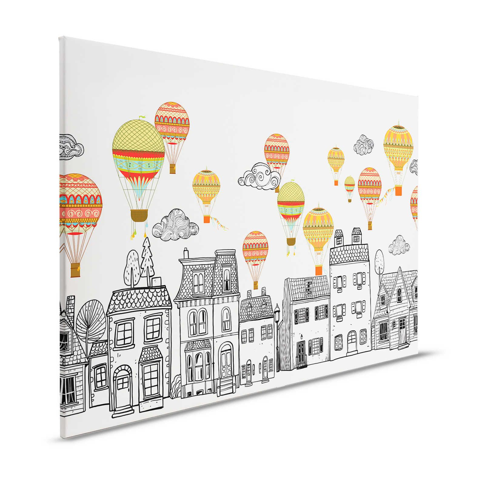 Toile Petite ville avec montgolfières - 120 cm x 80 cm

