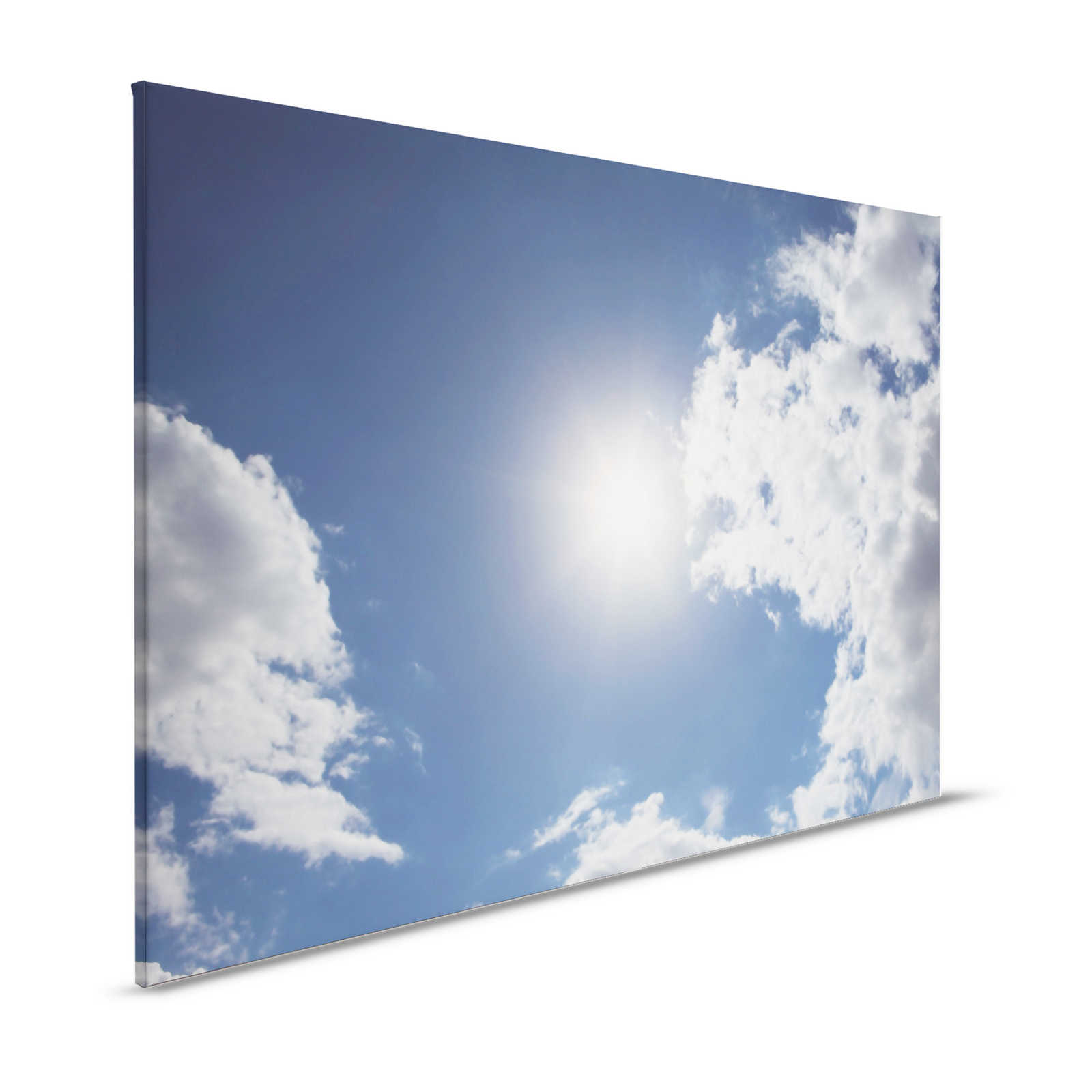 Hemelsblauw - Canvas schilderij Zonneschijn & blauwe wolkenlucht - 1,20 m x 0,80 m
