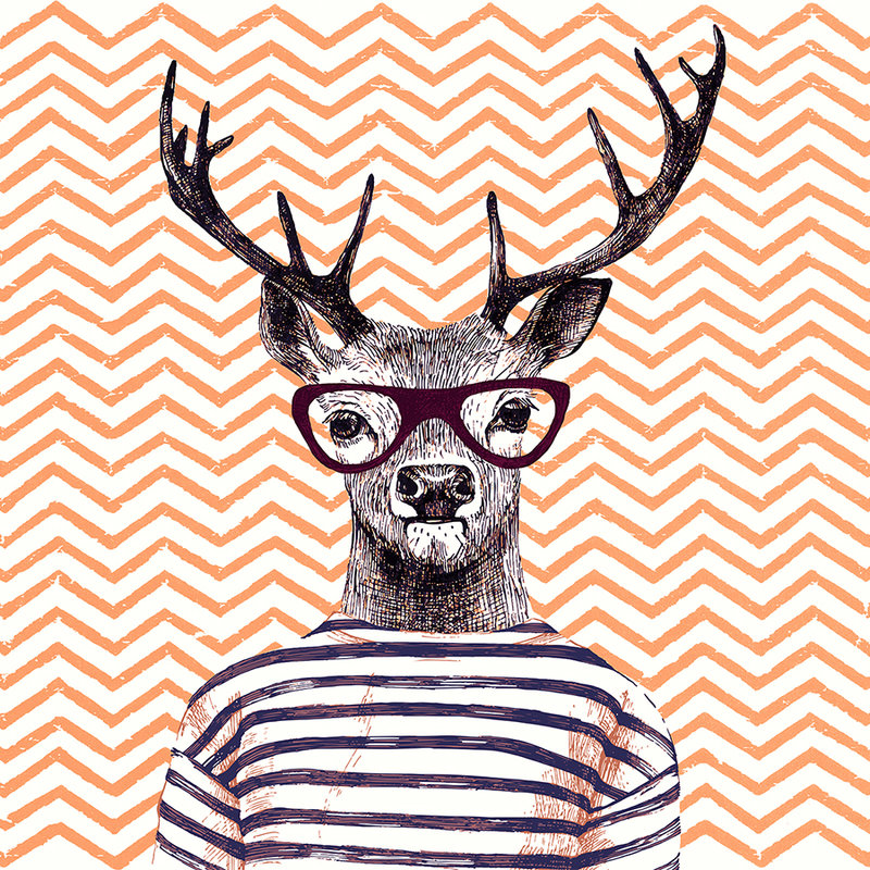         Photo wallpaper Nursery comic design, chevron & deer - orange, white, purple
    