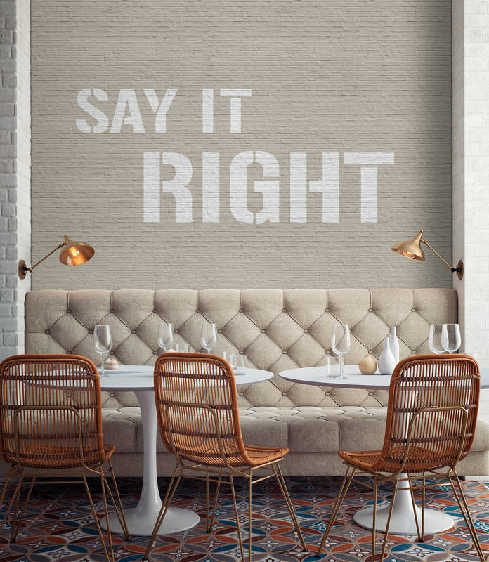             Message 2 - Beige clinker wall with slogan as photo wallpaper - Cream, Grey | Premium smooth fleece
        
