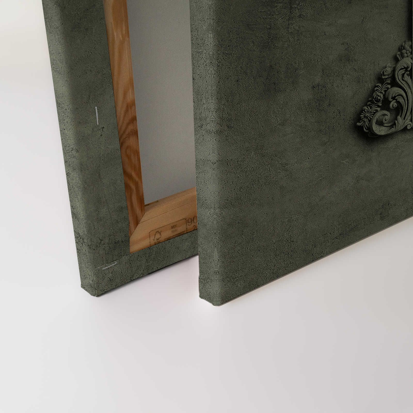             Lyon 2 - Canvas painting 3D stucco frame & plaster look in green - 1.20 m x 0.80 m
        