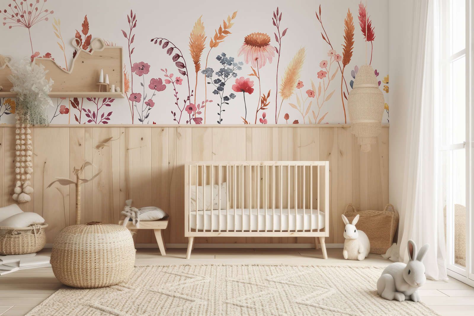             Nursery mural with leaves and grasses - Smooth & pearlescent fleece
        